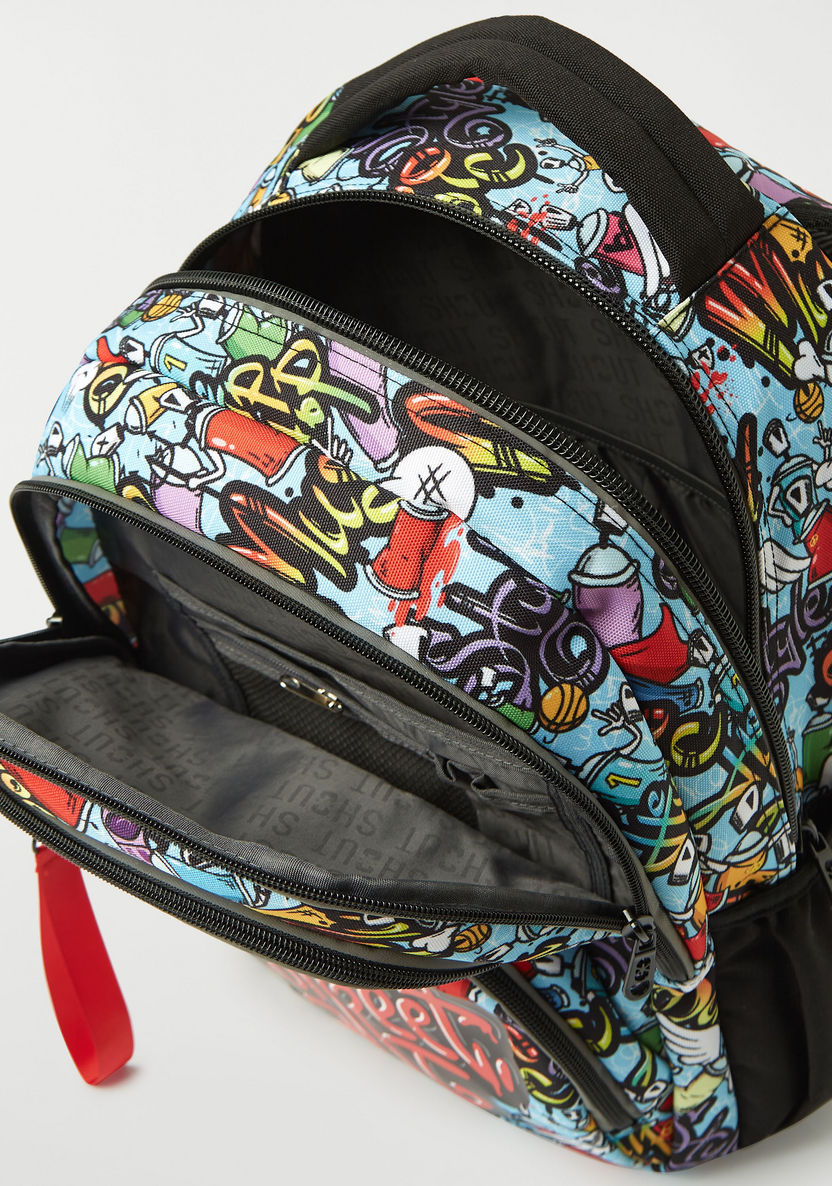SHOUT Graphic Print Backpack with Zipper Closure - 16 inches-Backpacks-image-6