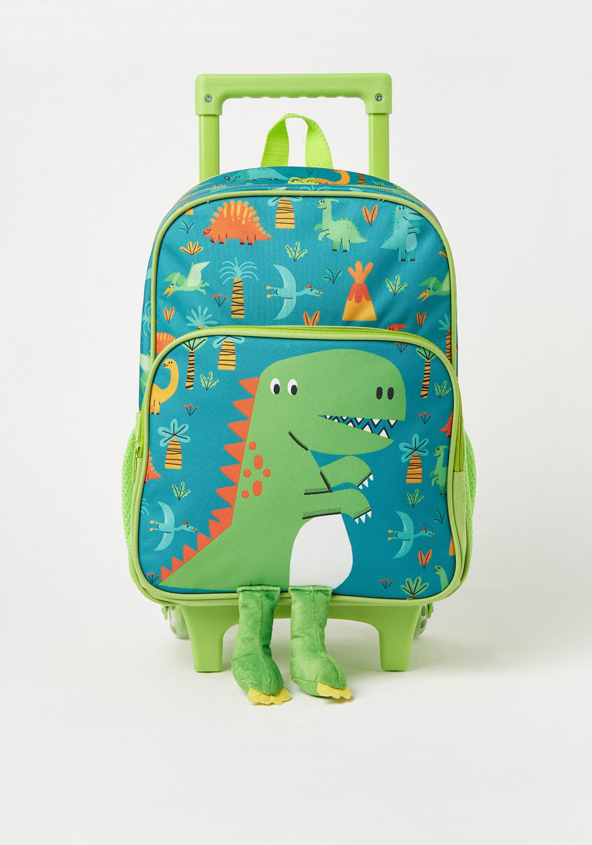 Juniors Dinosaur Print Trolley Backpack with Leg Applique and Wheels - 14 inches-Trolleys-image-0