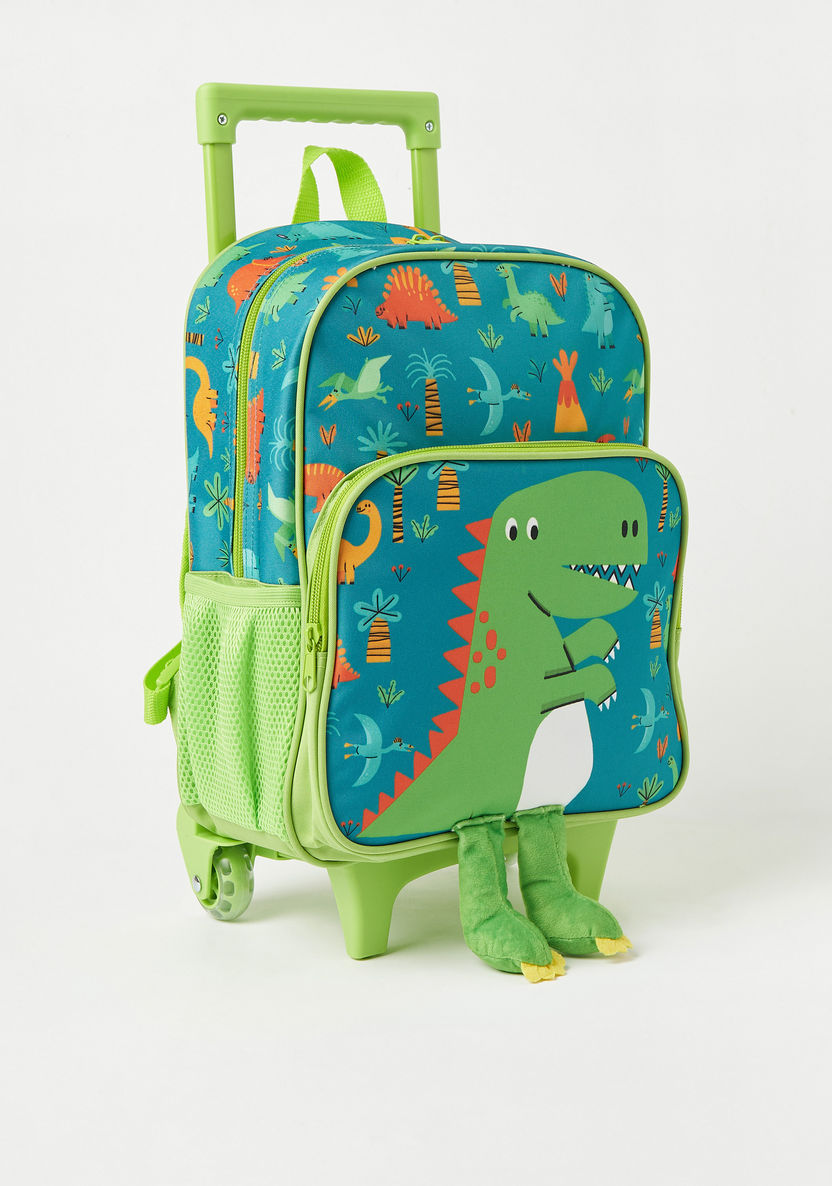Juniors Dinosaur Print Trolley Backpack with Leg Applique and Wheels - 14 inches-Trolleys-image-2