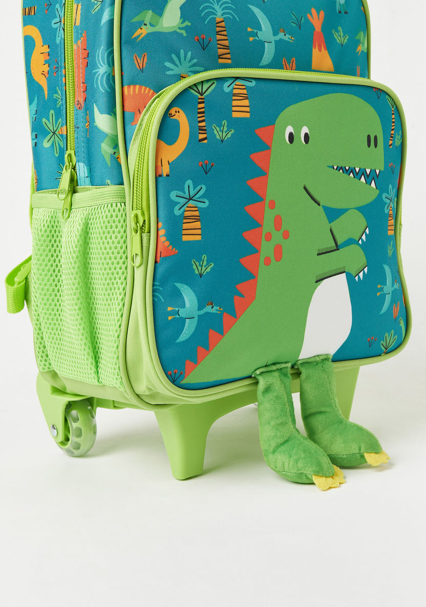 Juniors Dinosaur Print Trolley Backpack with Leg Applique and Wheels - 14 inches-Trolleys-image-3