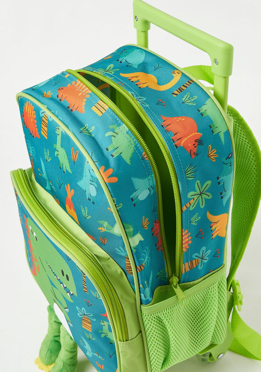 Juniors Dinosaur Print Trolley Backpack with Leg Applique and Wheels - 14 inches-Trolleys-image-5