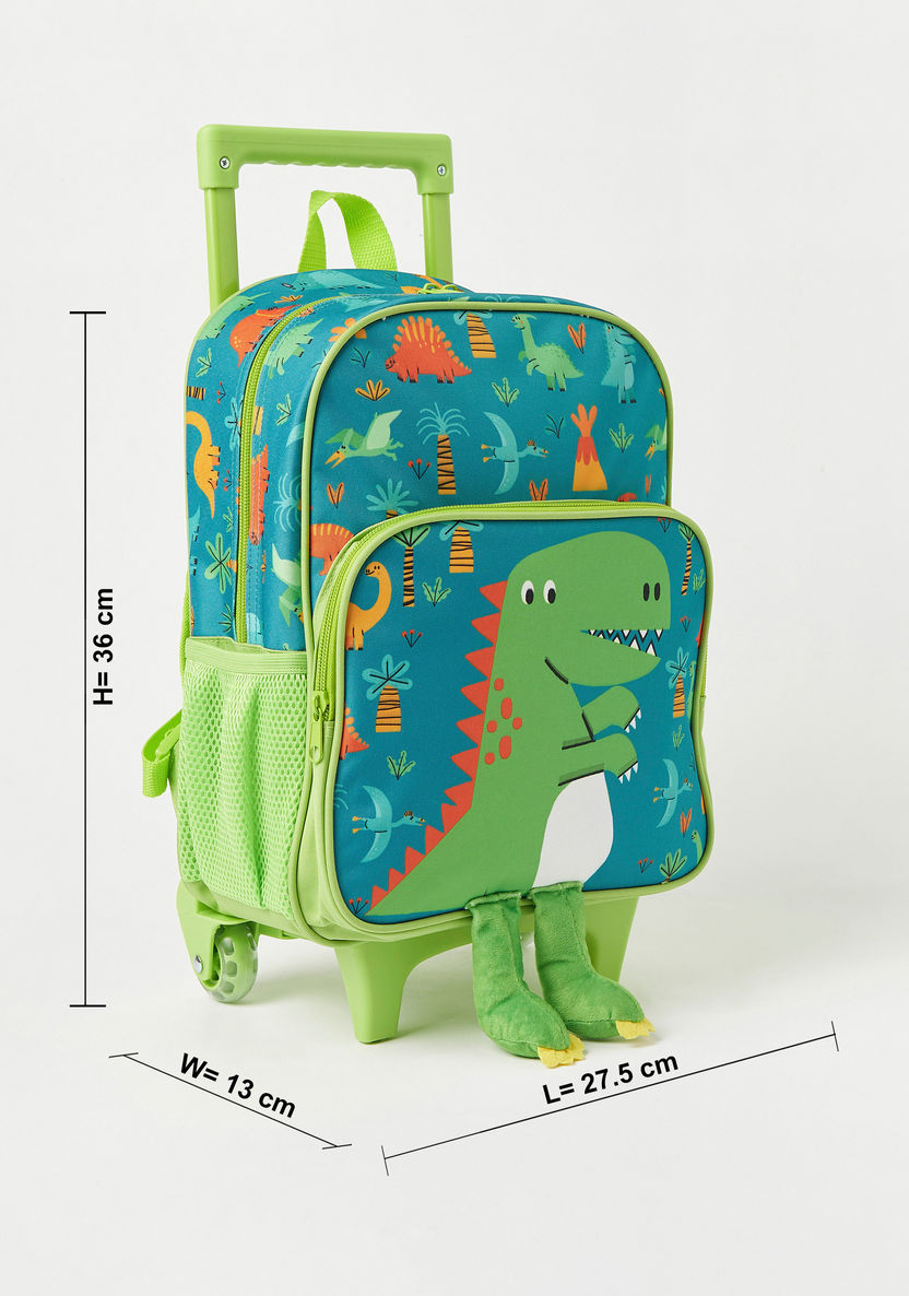 Juniors Dinosaur Print Trolley Backpack with Leg Applique and Wheels - 14 inches-Trolleys-image-1