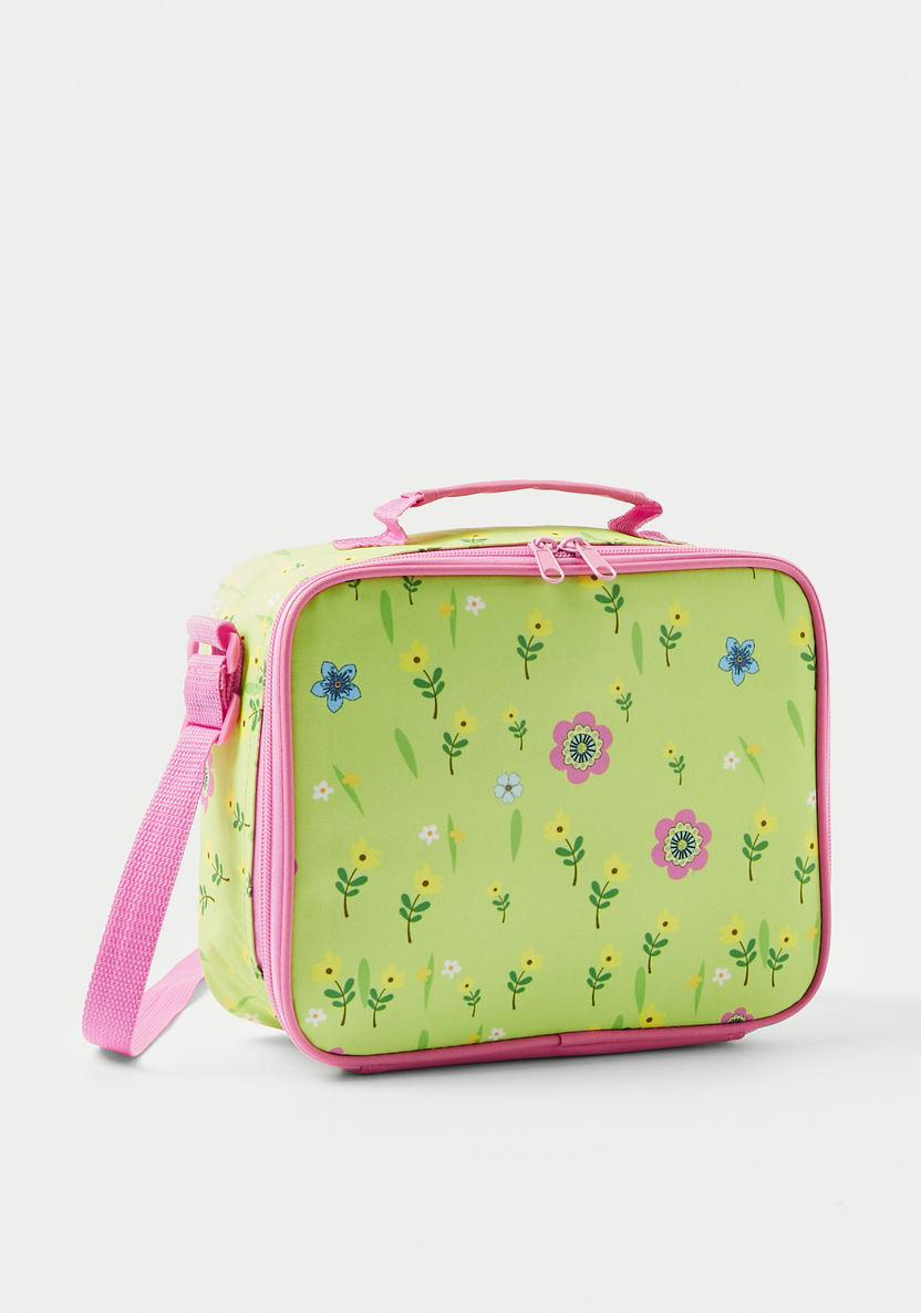 Juniors Floral Print Lunch Bag with Zip Closure-Lunch Bags-image-0
