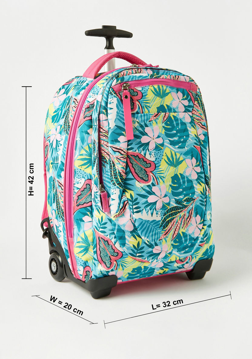 Juniors Tropical Print Trolley Backpack with Retractable Handle - 18 inches-Trolleys-image-1