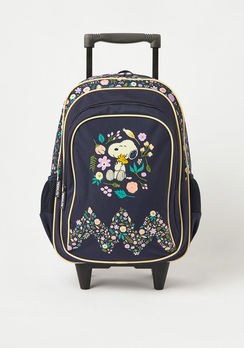 Peanuts Floral Print Trolley Backpack with Retractable Handle - 16 inches-Trolleys-image-0