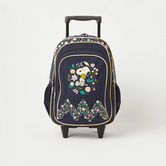 Peanuts Floral Print Trolley Backpack with Retractable Handle - 16 inches