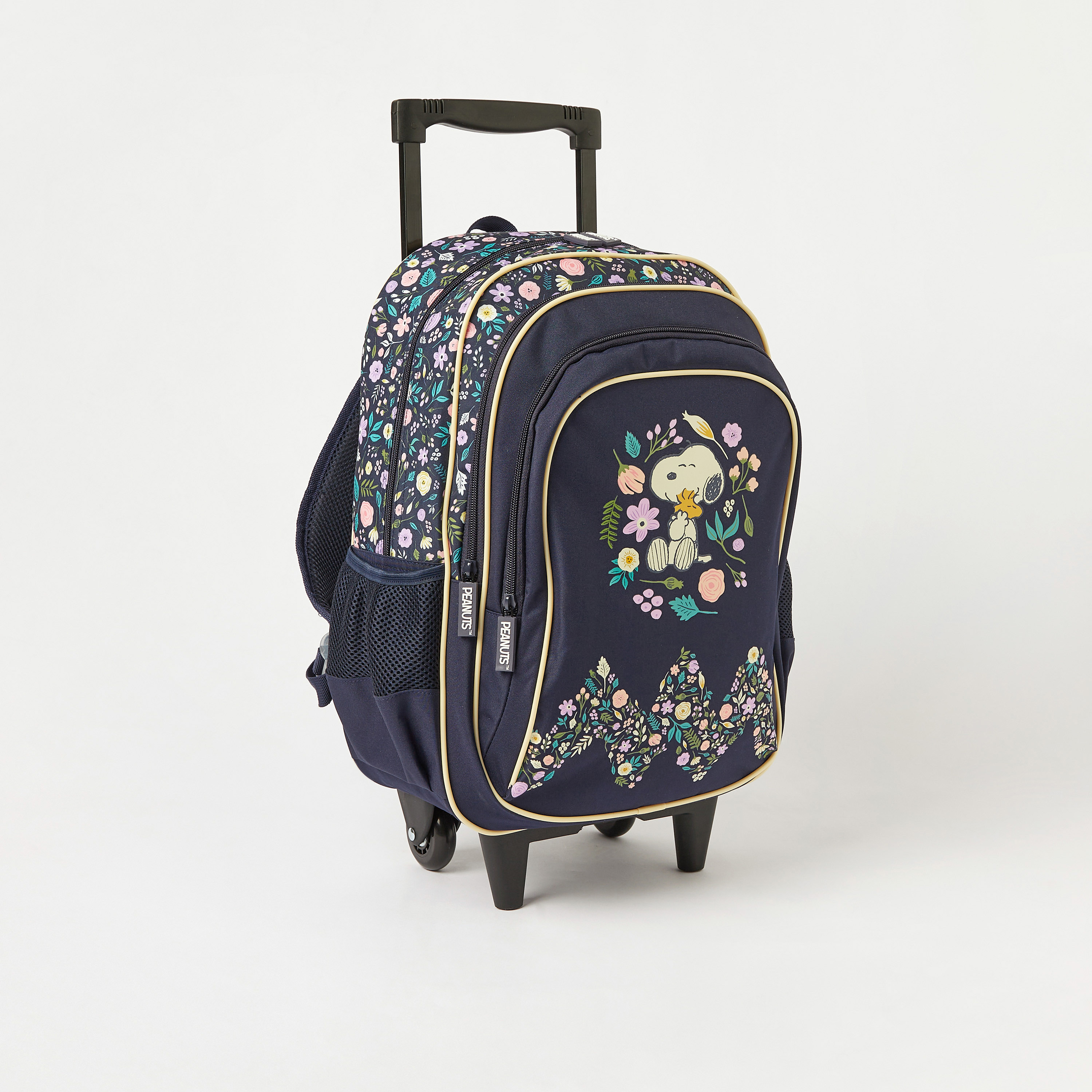 Peanuts Floral Print Trolley Backpack with Retractable Handle - 16 inches-school-bagsandbackpacks-trolleybags-image-2
