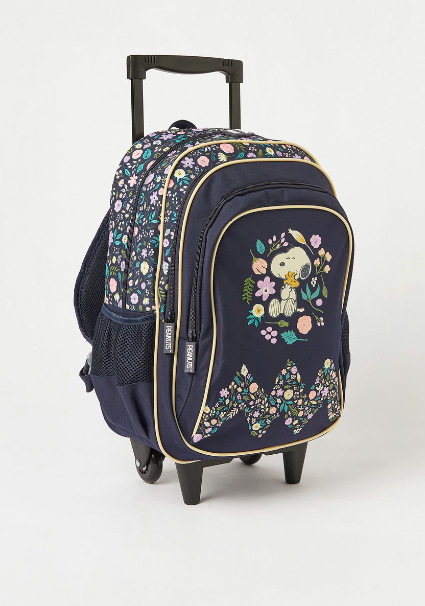 Peanuts Floral Print Trolley Backpack with Retractable Handle - 16 inches-Trolleys-image-1