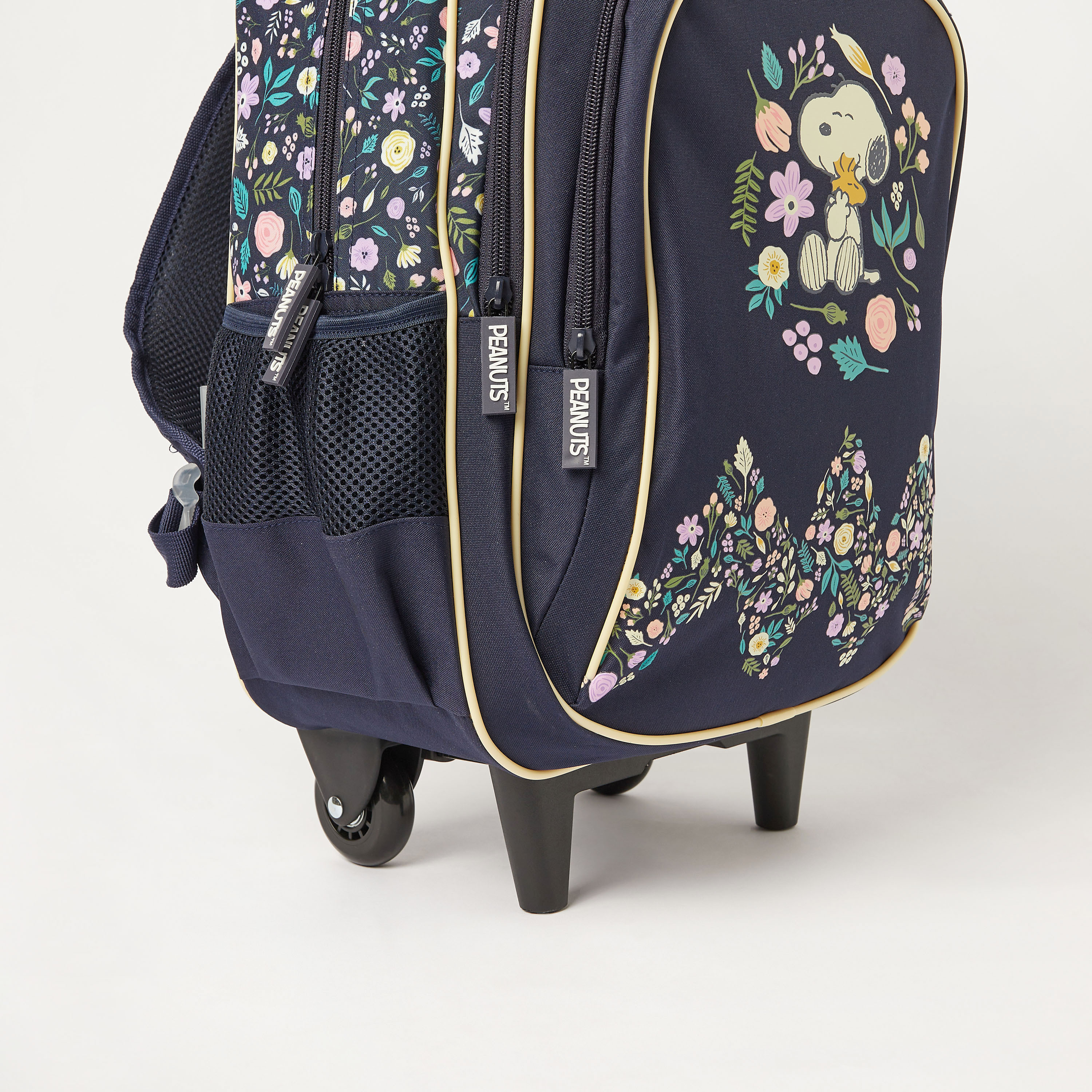 Peanuts Floral Print Trolley Backpack with Retractable Handle - 16 inches-school-bagsandbackpacks-trolleybags-image-3