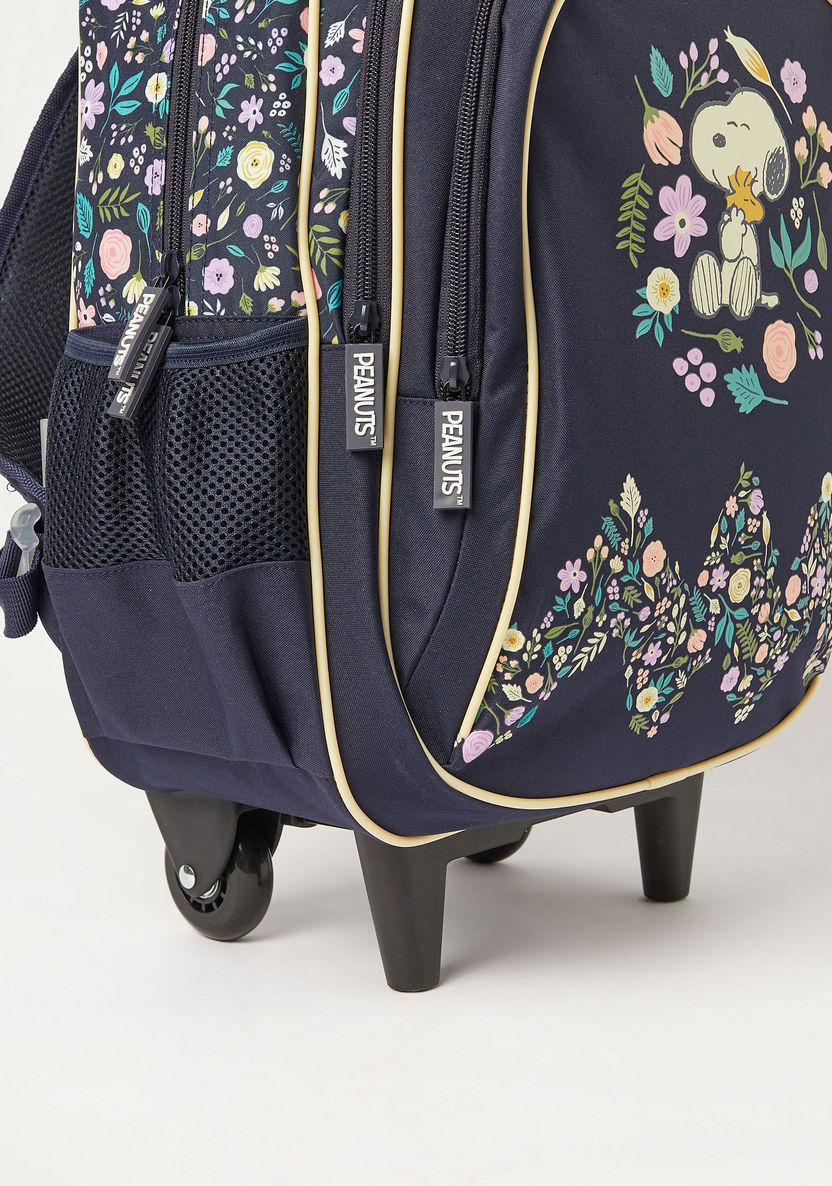 Peanuts Floral Print Trolley Backpack with Retractable Handle - 16 inches-Trolleys-image-2