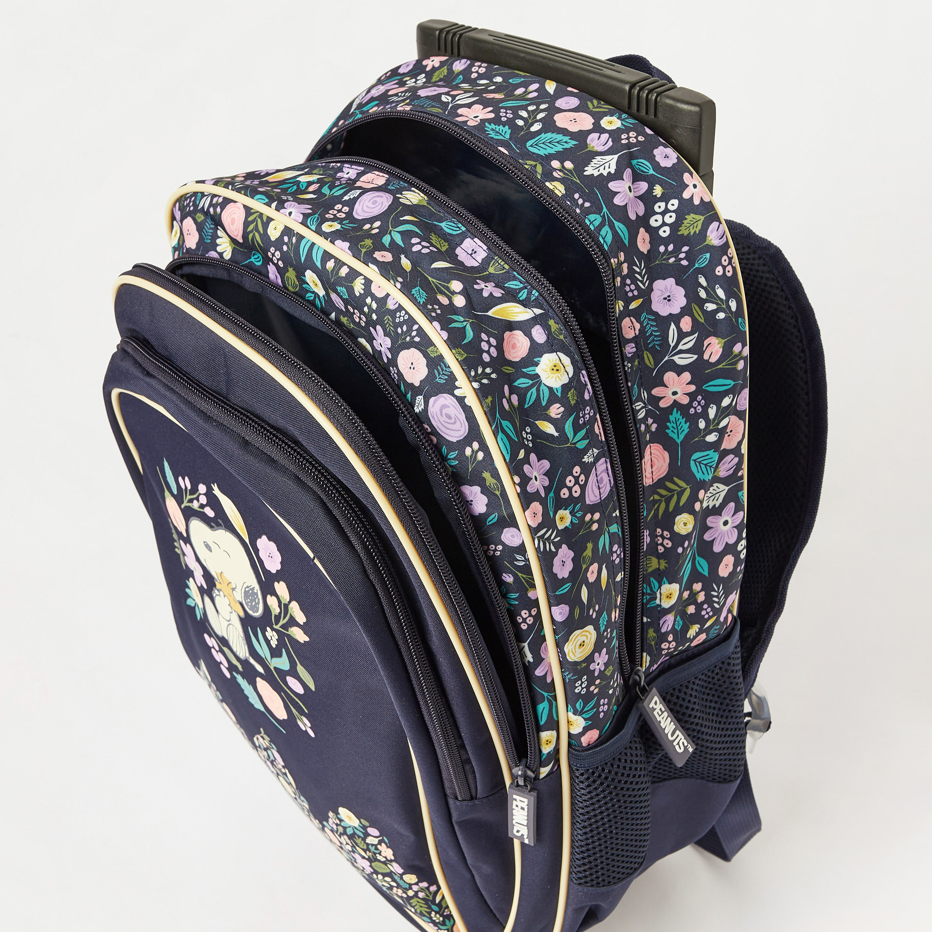 Peanuts Floral Print Trolley Backpack with Retractable Handle - 16 inches-school-bagsandbackpacks-trolleybags-image-5