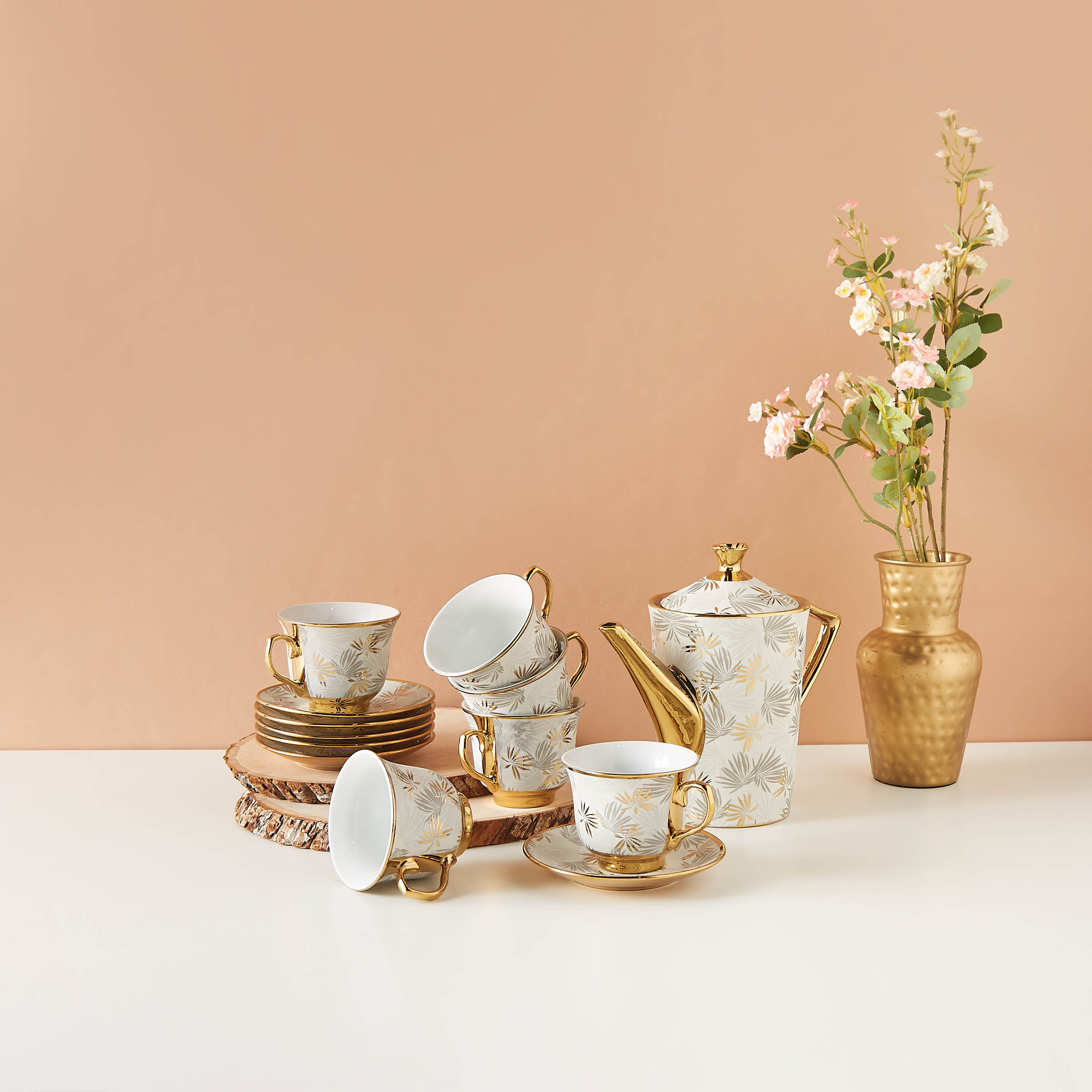 Floral Print 13-Piece Cup and Saucer Set-household-dining-teaandcoffee-teaandcoffeesets-image-1