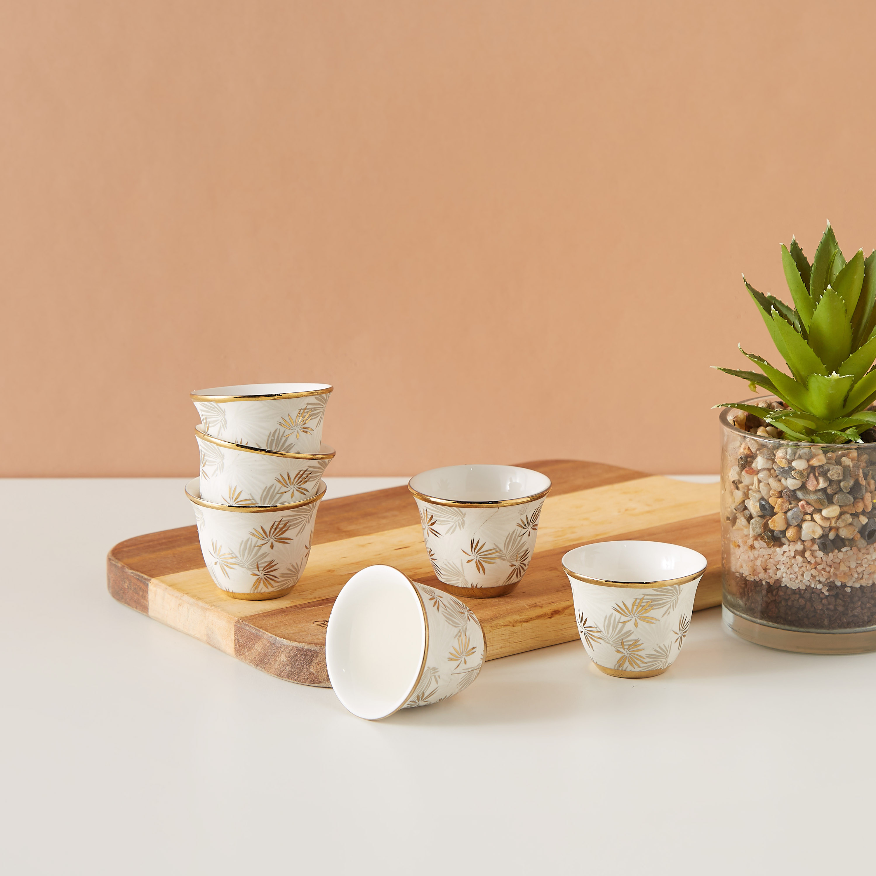 Floral Print 6-Piece Bone China Cawa Cup Set - 80 ml-household-dining-teaandcoffee-teaandcoffeesets-image-1
