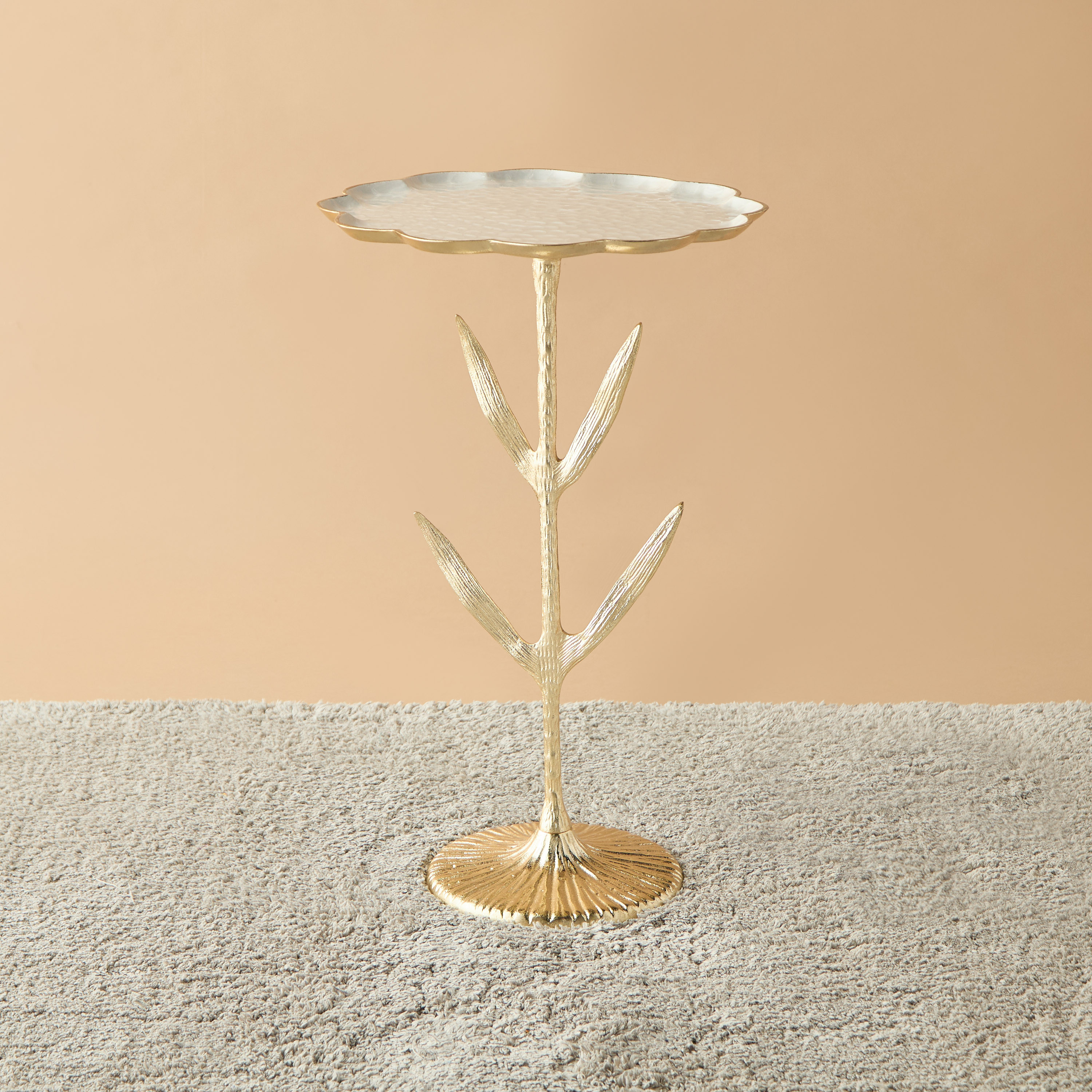 Glass Top Accent Table with Floral Base - 35x35x55 cms-furniture-livingroom-sideandendtables-image-1