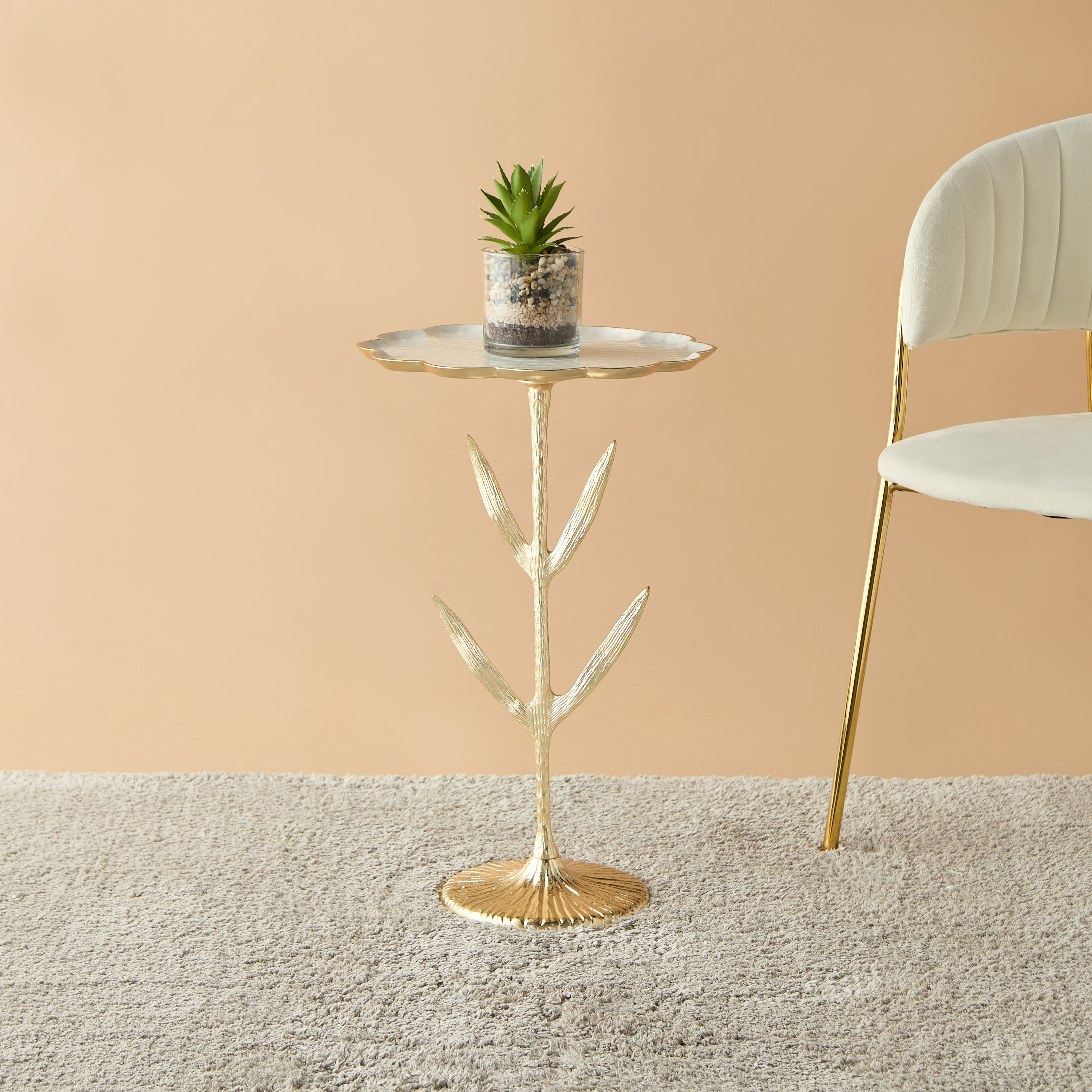 Glass Top Accent Table with Floral Base - 35x35x55 cms-furniture-livingroom-sideandendtables-image-2