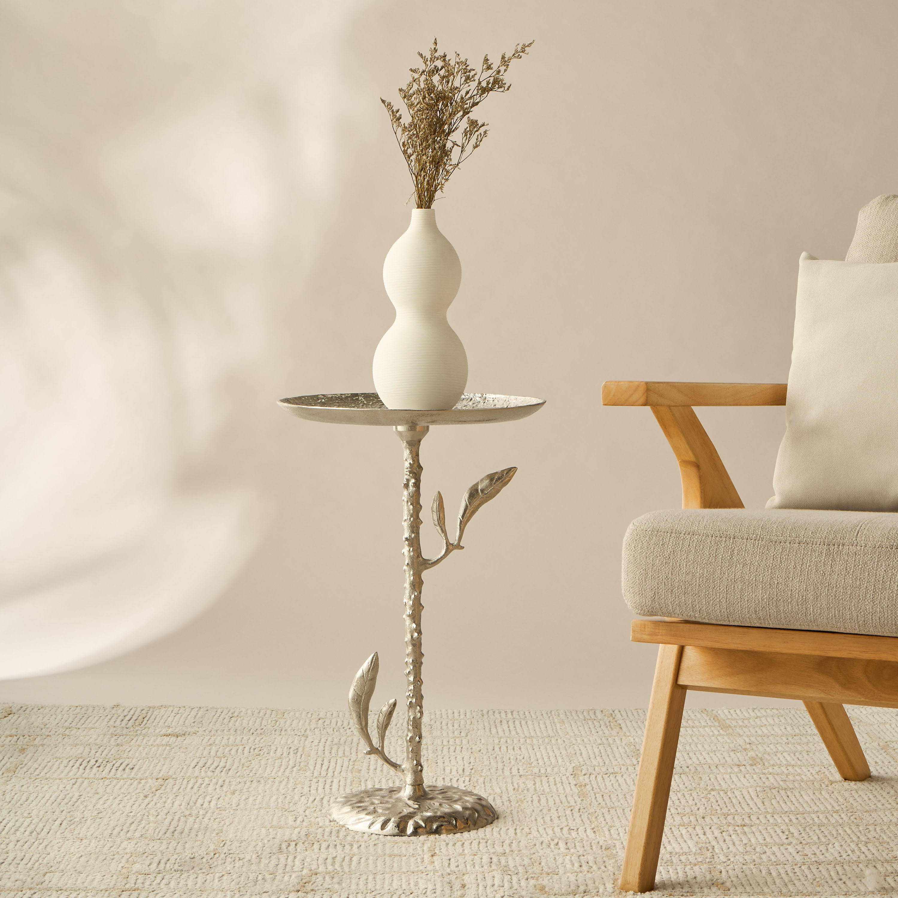 Metal Top Accent Table with Leaf Base - 34x34x55 cms-furniture-livingroom-sideandendtables-image-1