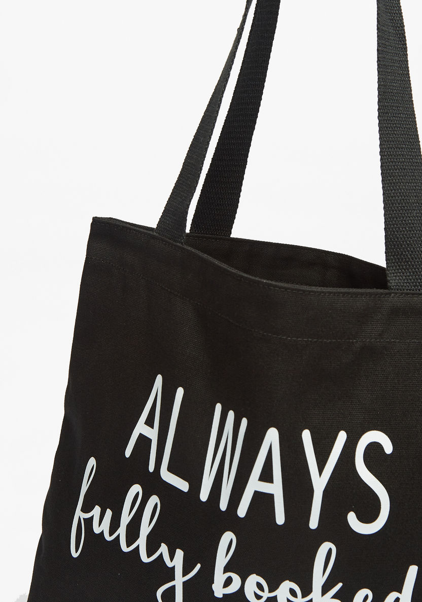 Missy Slogan Print Shopper Bag with Handles-Women%27s Handbags-image-2