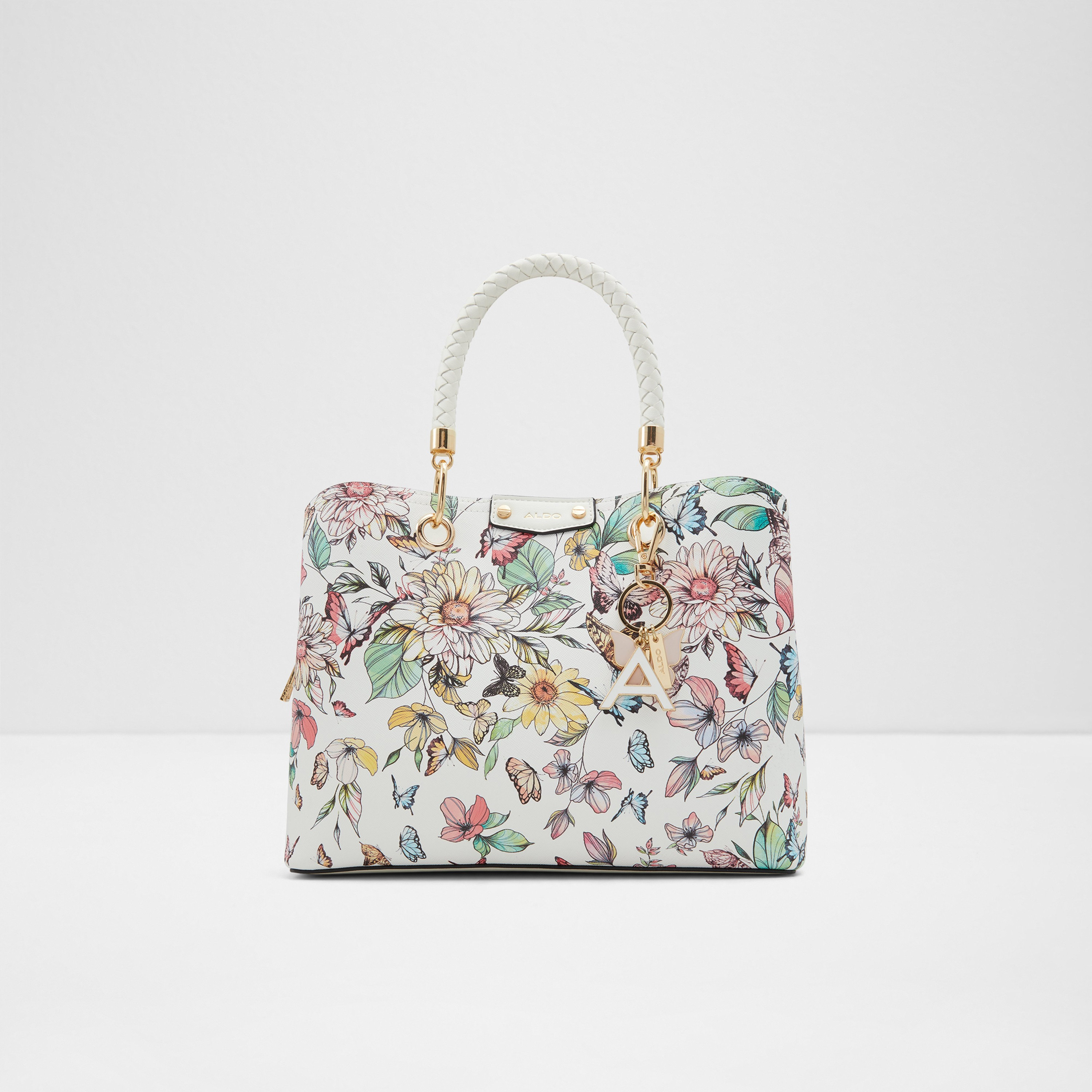 Aldo Myrtela Floral Tote Bag with Detachable Crossbody Strap in White