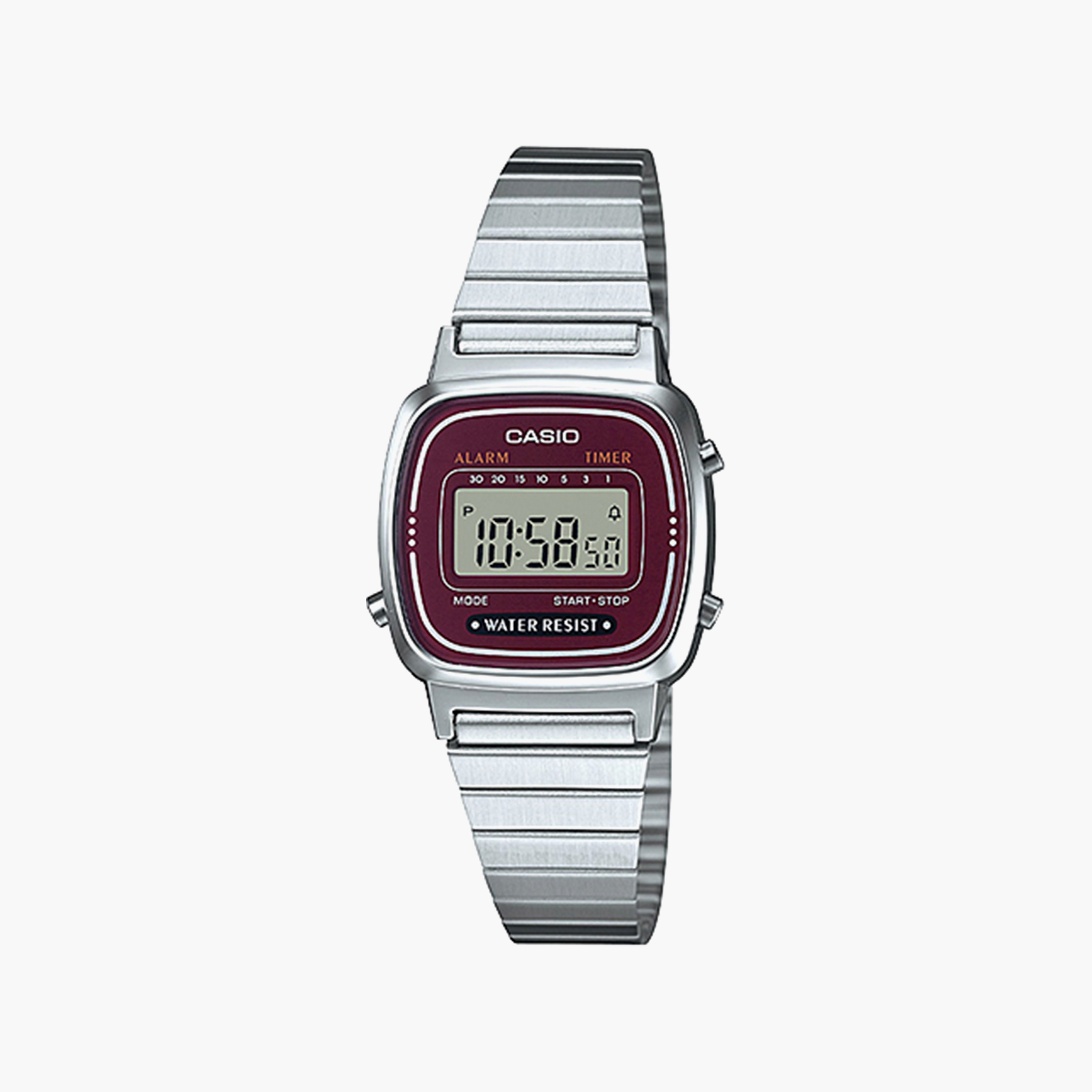 ساعة كاسيو بلون فضي مع رقمي بسوار ستانلس ستيل | LA670WA-4DF-women-watchesandjewellery-watches-image-1