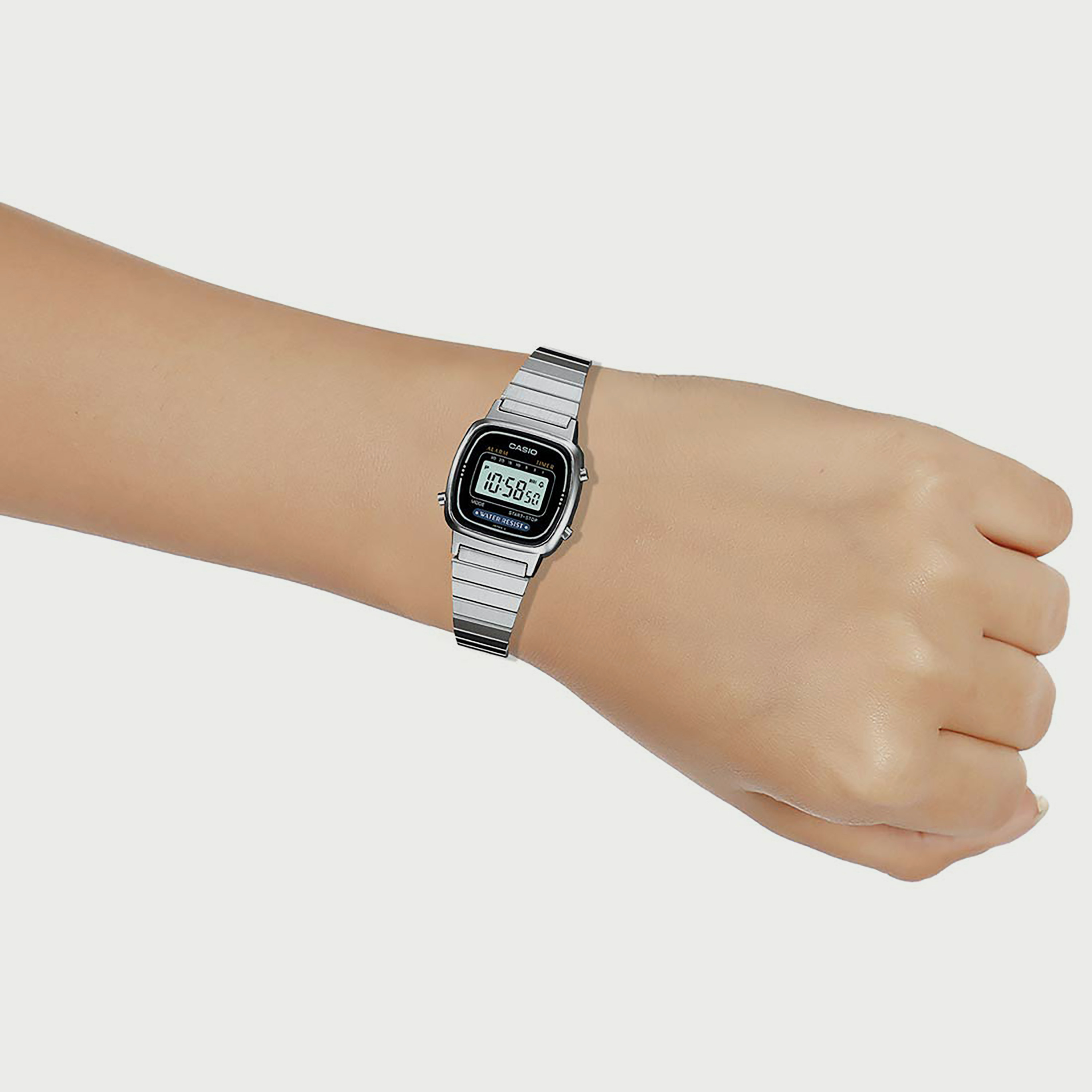 Casio Unisex Silver Digital Stainless Steel Strap Watch LA670WD-1DF | 25 MM-men-watchesandjewellery-watches-image-6