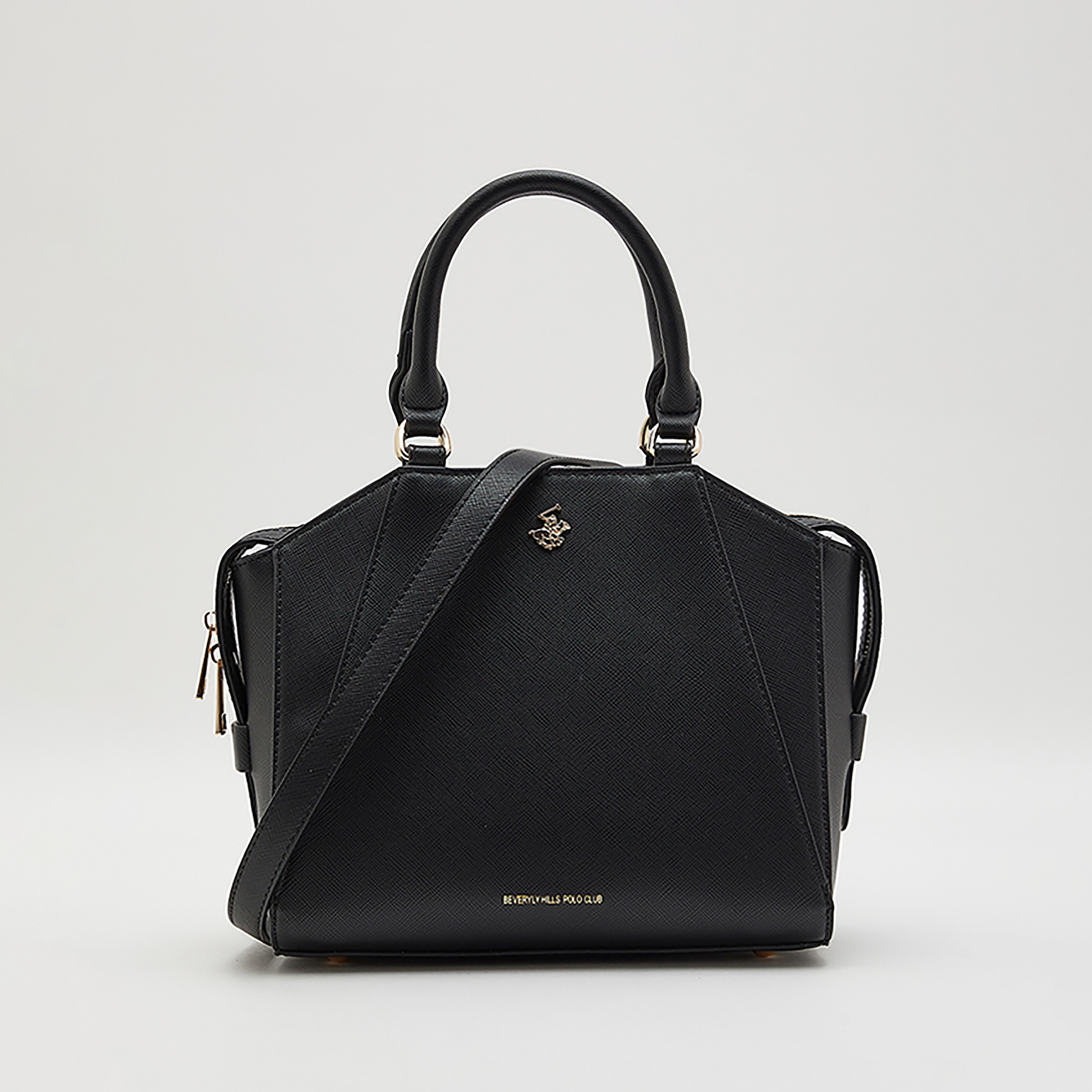 حقيبة بيفرلي هيلز بولو كلوب منسوجة مع سحاب للإغلاق باللون الأسود-women-bagsandwallets-handbags-image-1