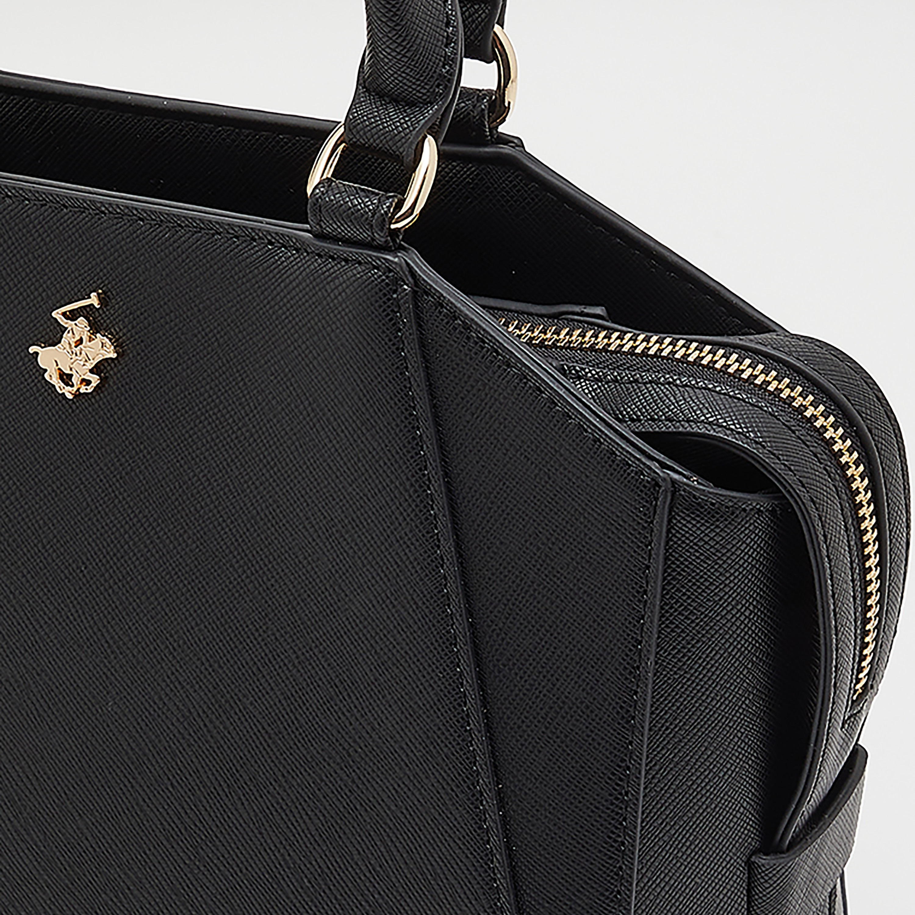 حقيبة بيفرلي هيلز بولو كلوب منسوجة مع سحاب للإغلاق باللون الأسود-women-bagsandwallets-handbags-image-3