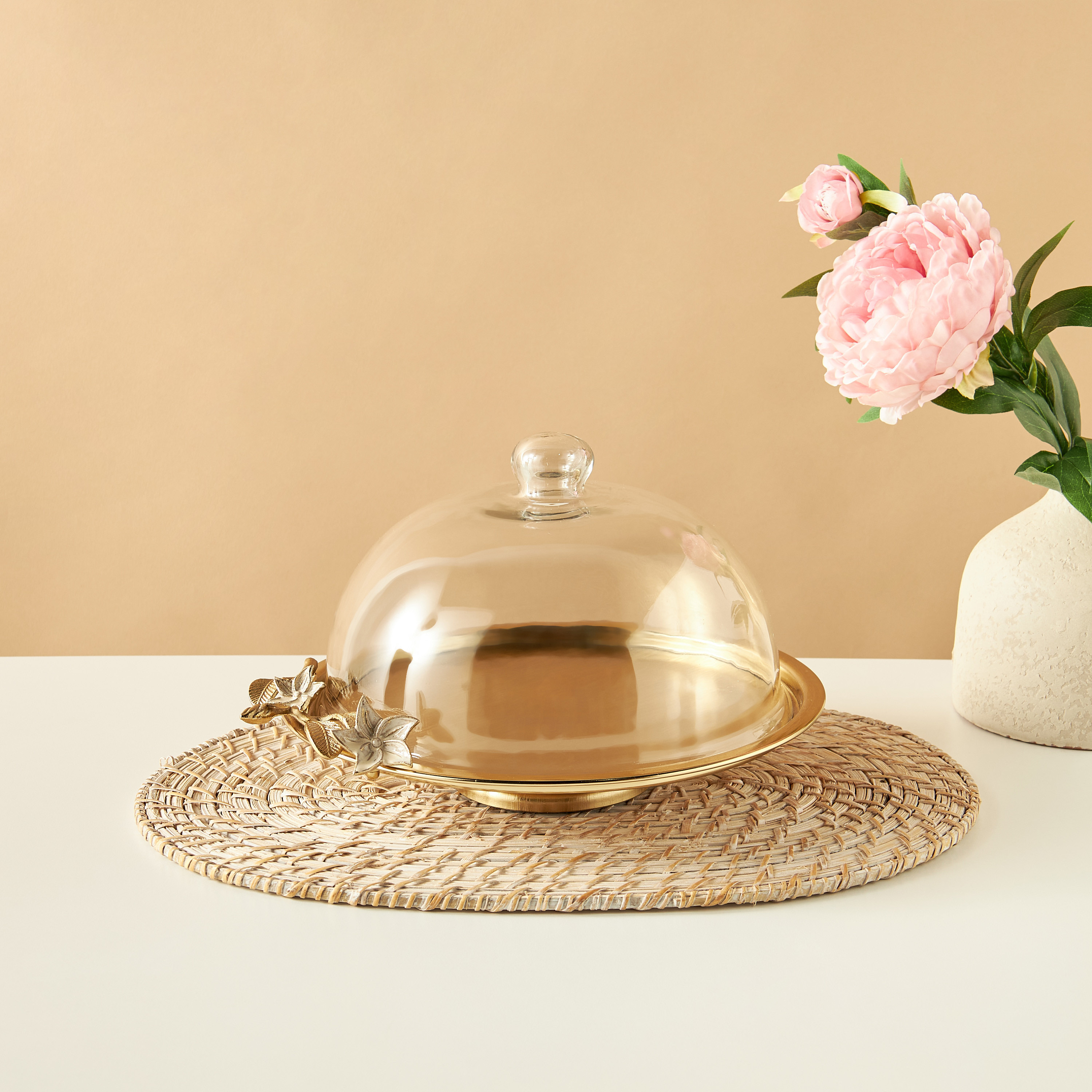 حامل كعك بغطاء قبة وتزيينات أزهار- 12x8 سم-household-dining-serveware-cakestands-image-1