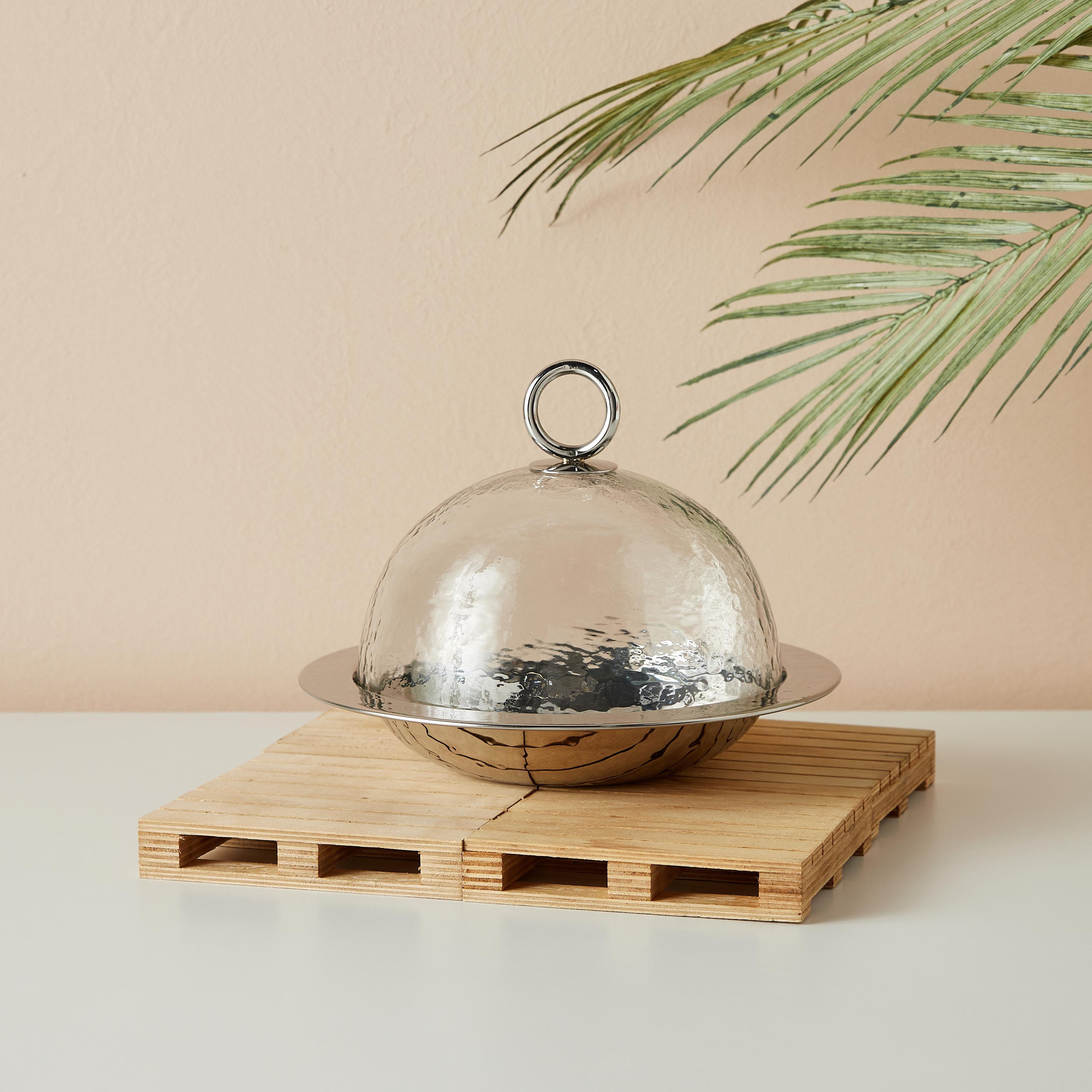 Metal Bowl with Glass Dome - 21x14 cms-household-dining-dinnerware-bowls-image-1