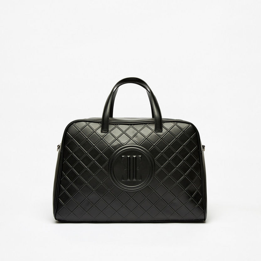 Elle Textured Duffel Bag with Zip Closure and Detachable Strap-Duffle Bags-image-0