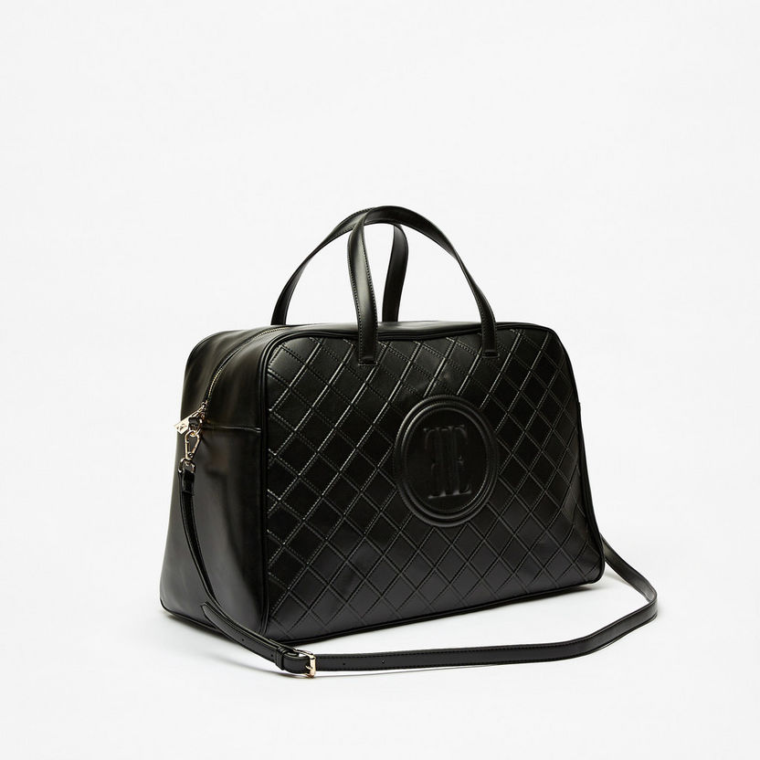 Elle Textured Duffel Bag with Zip Closure and Detachable Strap-Duffle Bags-image-1