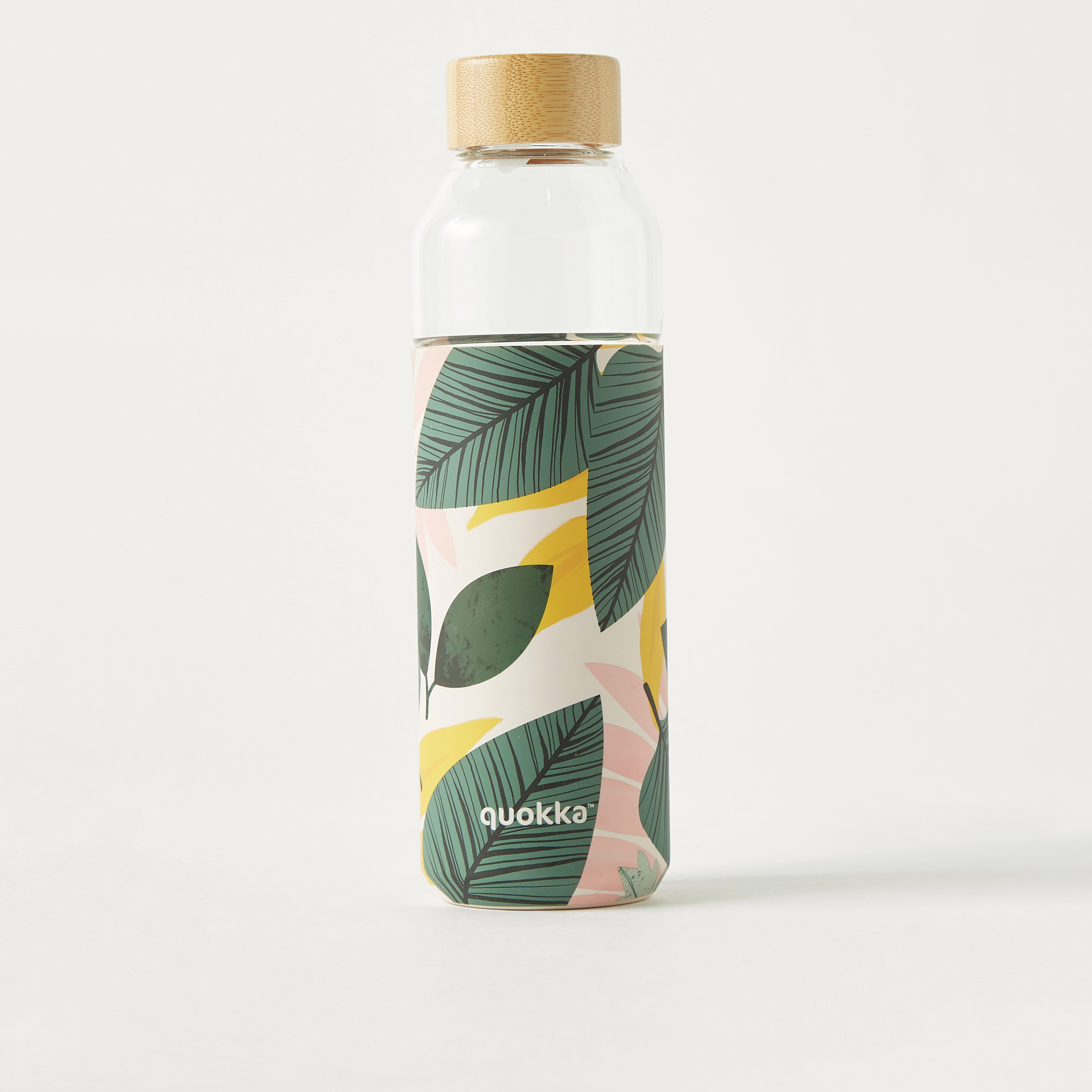 Quokka Leaves Print Glass Bottle with Silicone Cover - 660 ml-school-waterbottles-image-1