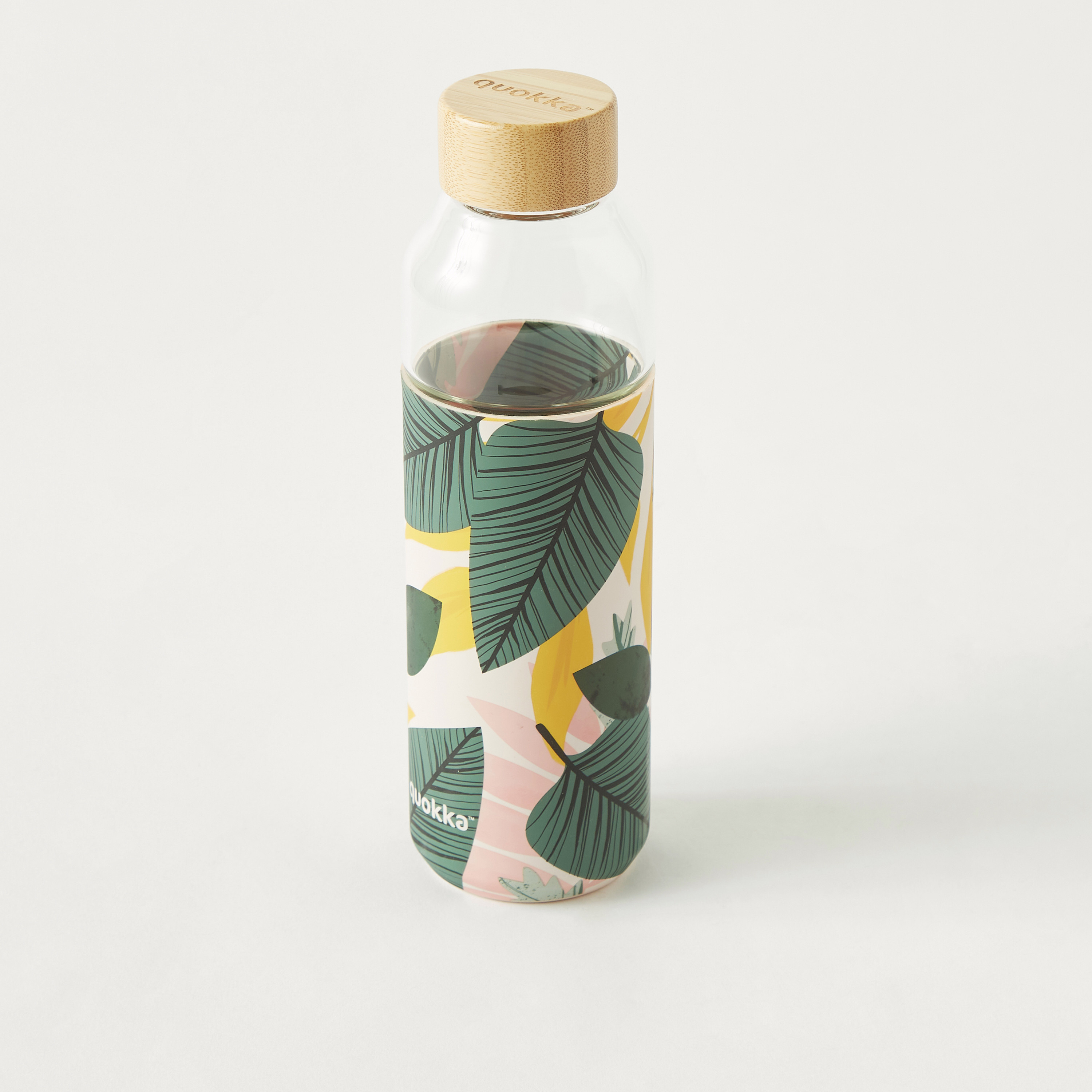 Quokka Leaves Print Glass Bottle with Silicone Cover - 660 ml-school-waterbottles-image-2