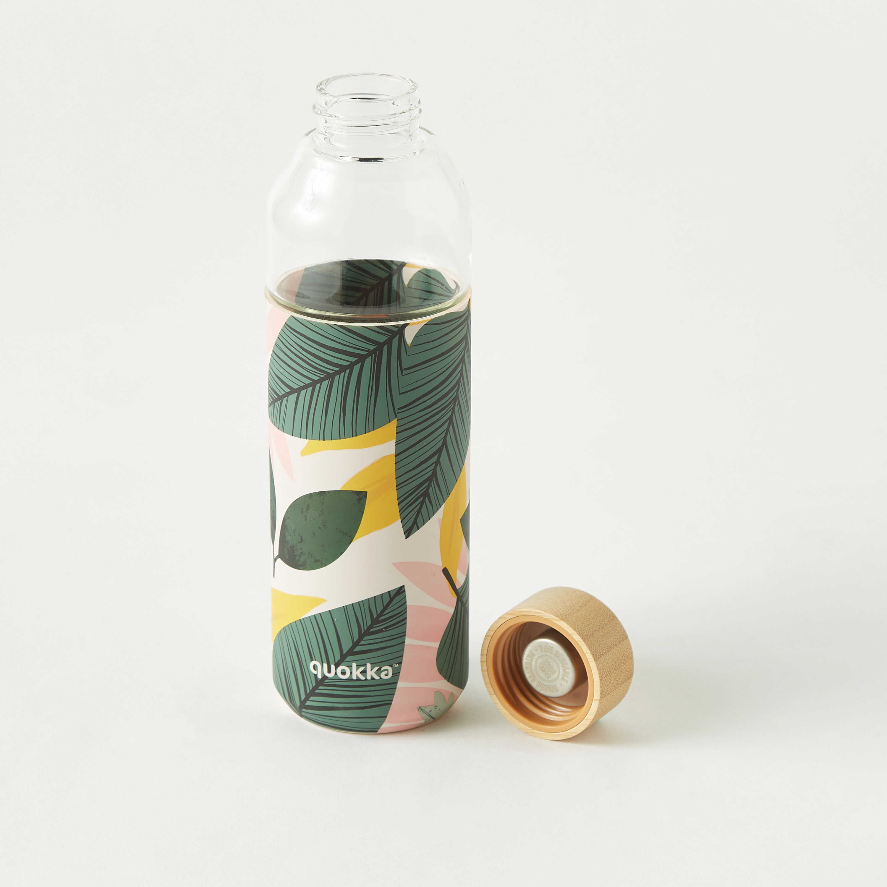 Quokka Leaves Print Glass Bottle with Silicone Cover - 660 ml-school-waterbottles-image-4