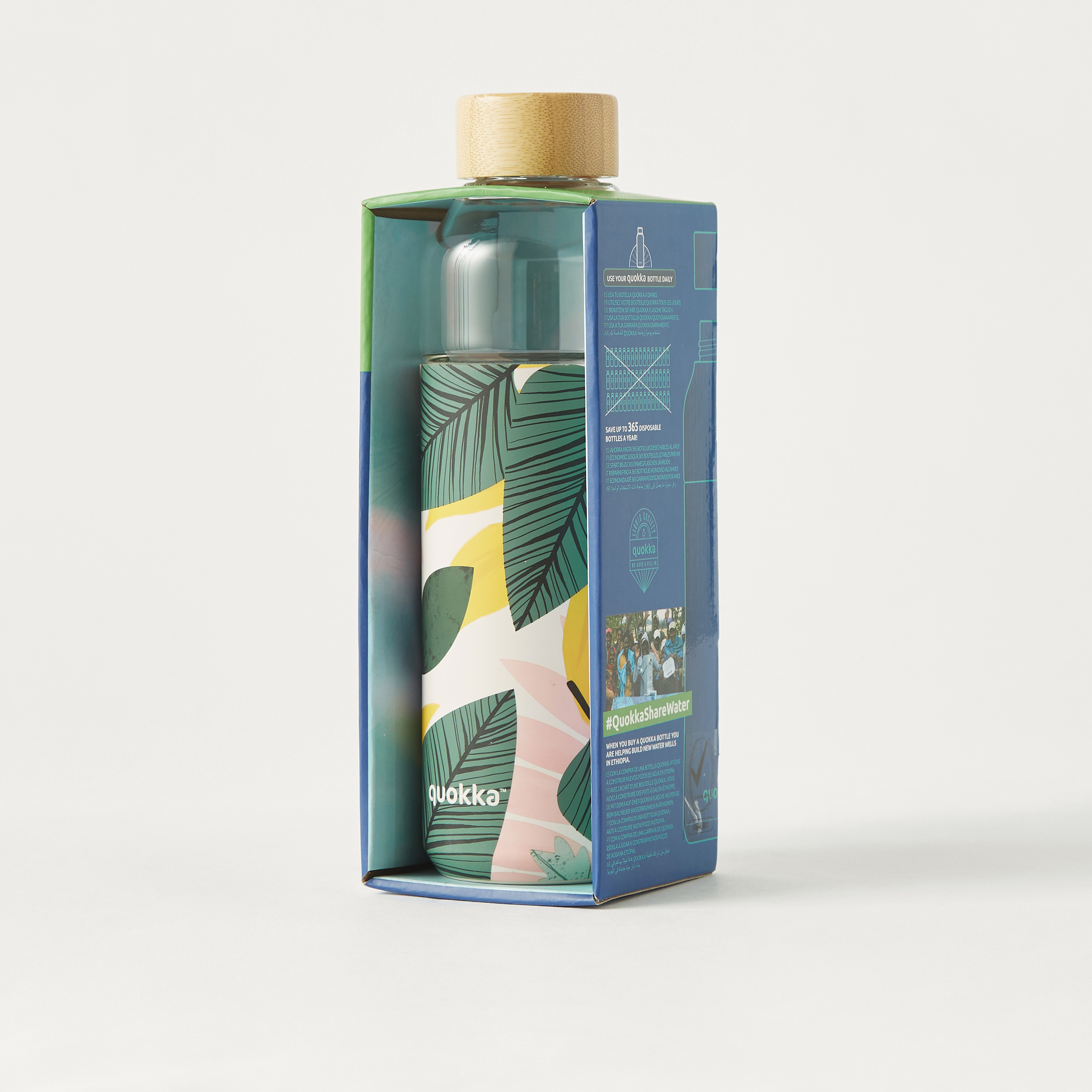 Quokka Leaves Print Glass Bottle with Silicone Cover - 660 ml-school-waterbottles-image-5