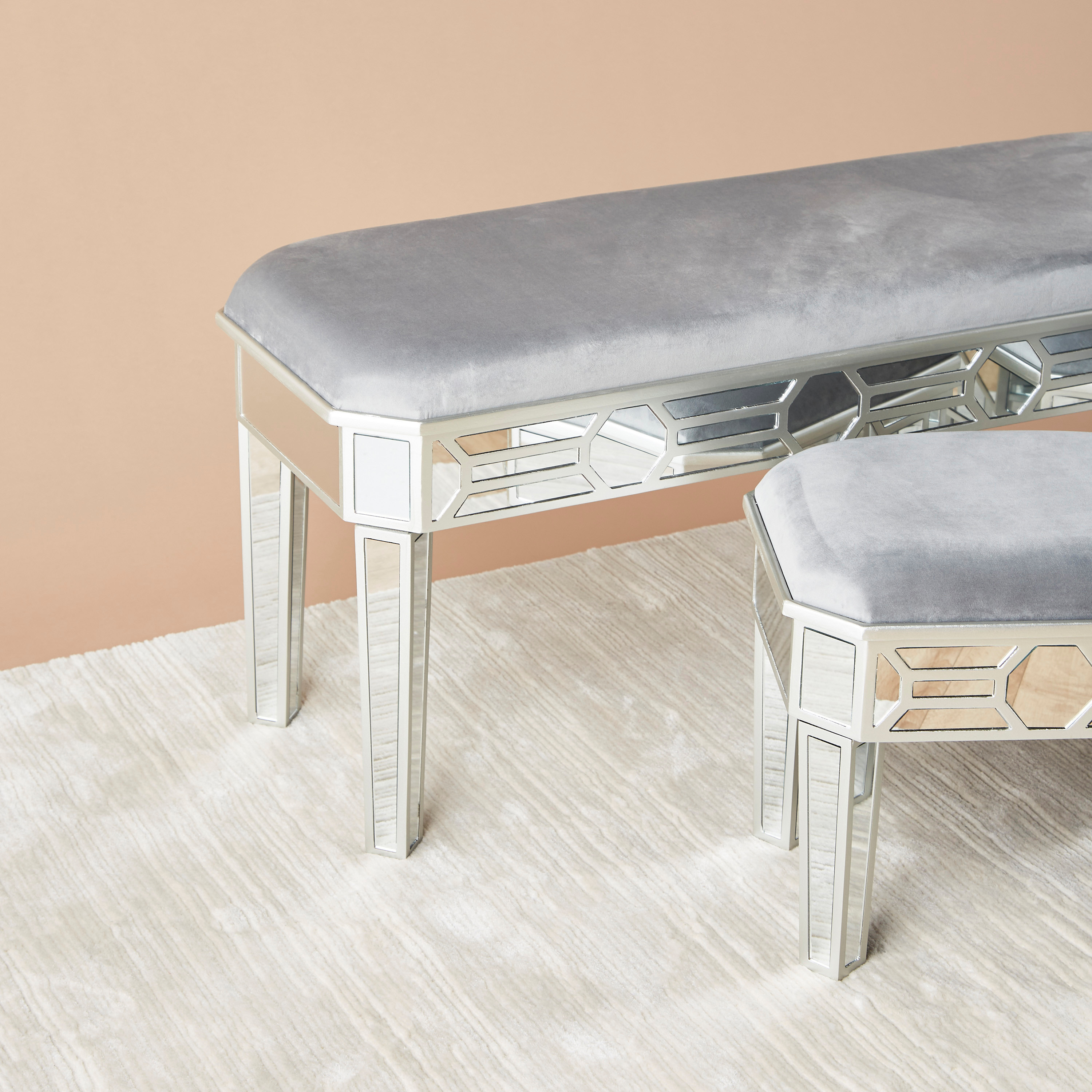 Velvet Upholstered 3-Piece Bench and Stool Set-furniture-diningroom-chairsandbenches-image-4