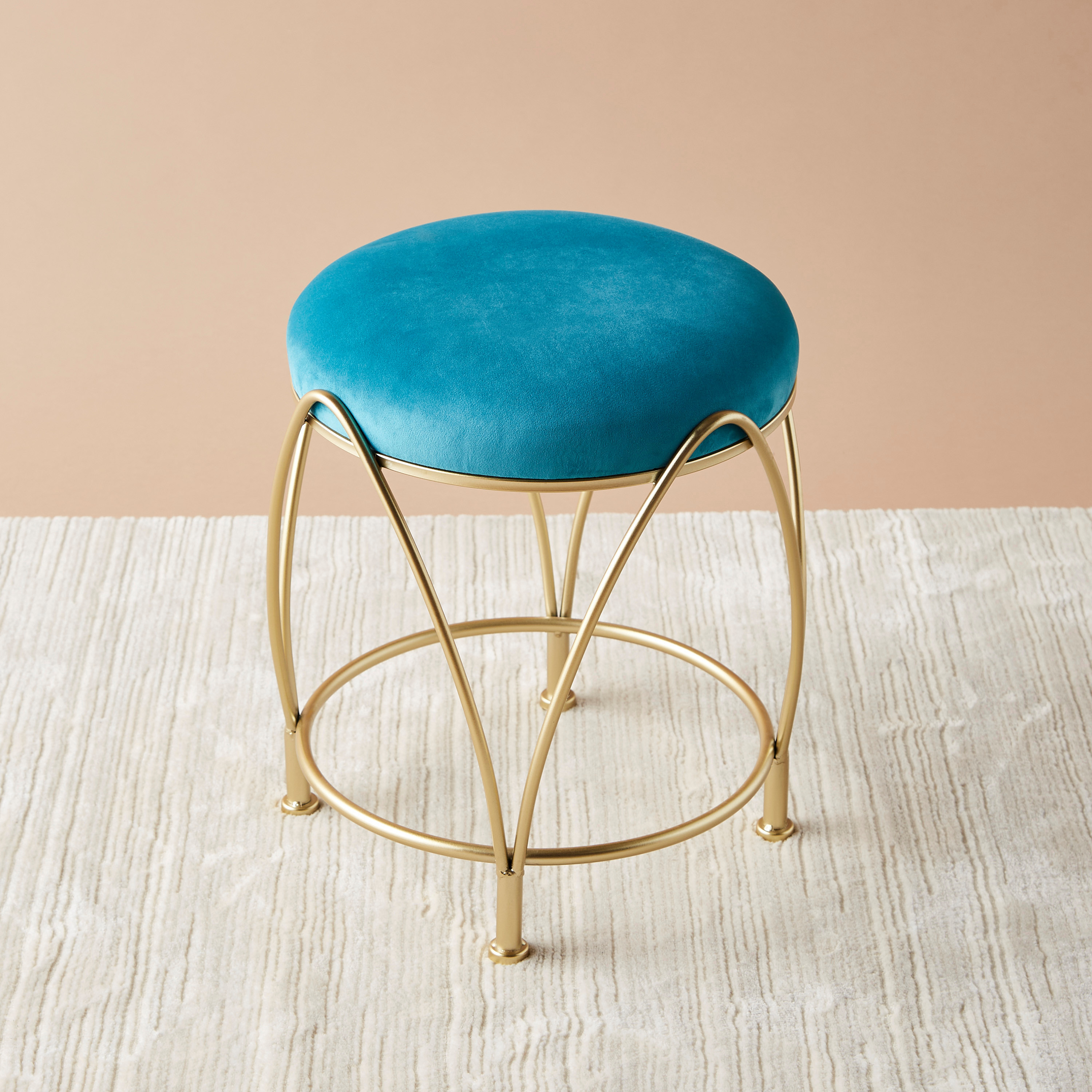 Velvet Upholstered Stool - 43x43x49 cms-furniture-sofaandseating-chaiseandbenches-image-2