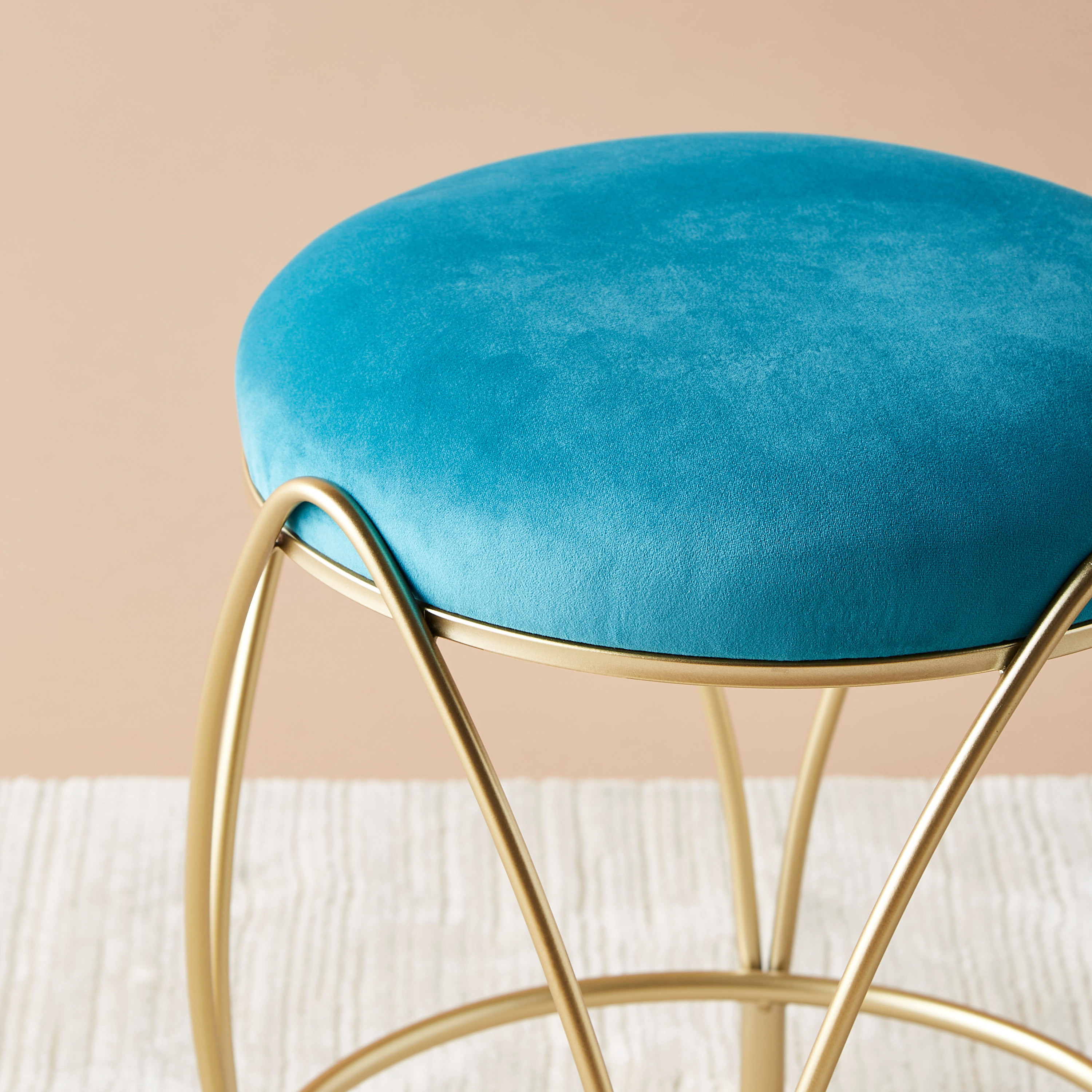 Velvet Upholstered Stool - 43x43x49 cms-furniture-sofaandseating-chaiseandbenches-image-3