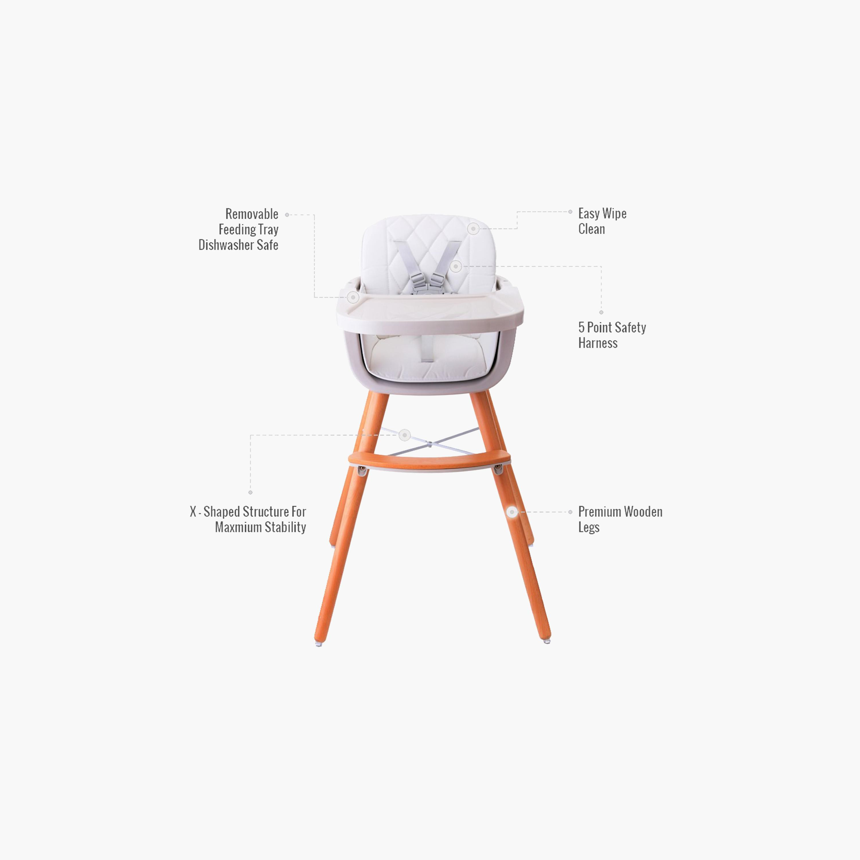 Teknum Premium Dual Height Wooden High Chair - White-baby-feeding-highchairsandboosters-image-3