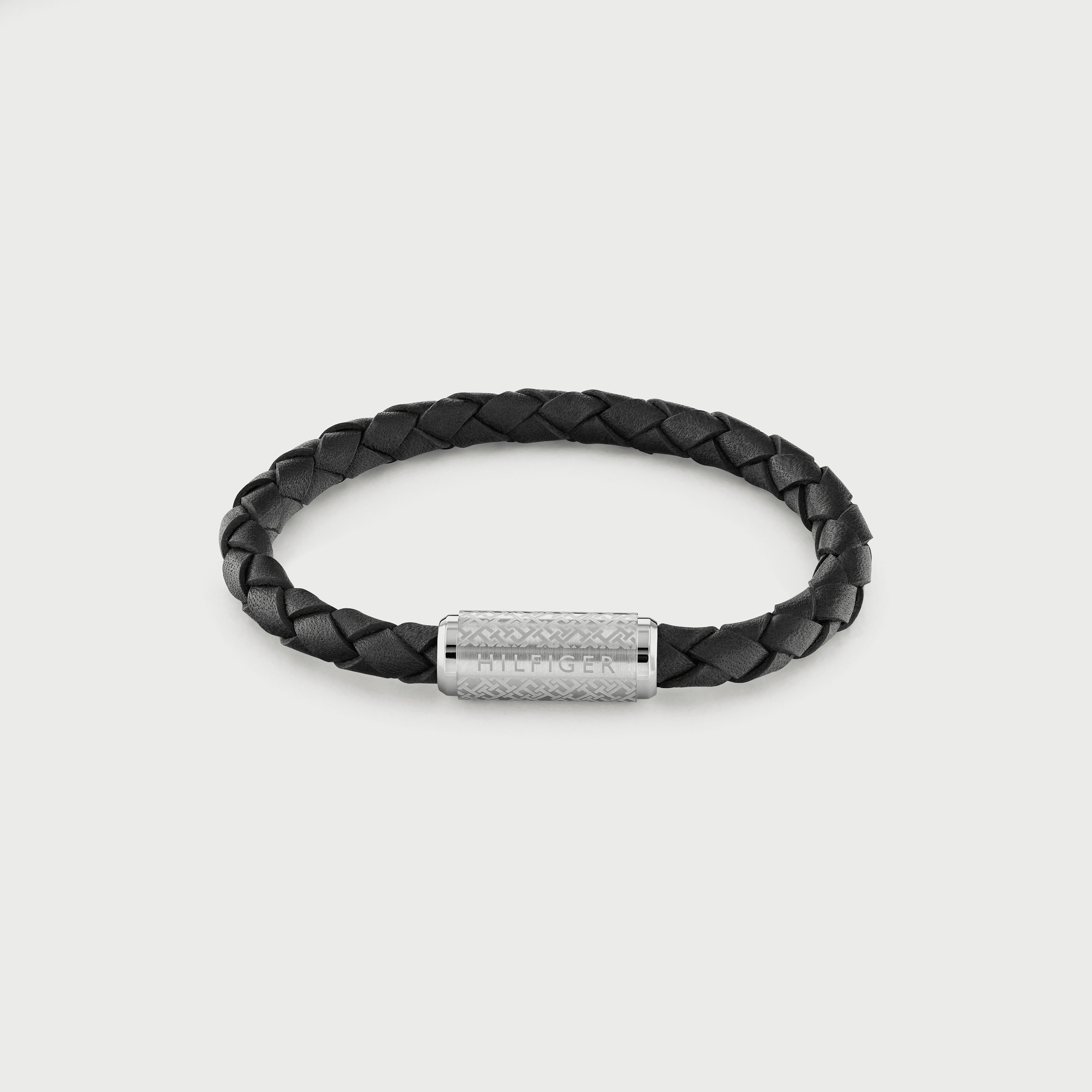 Tommy Hilfiger Men's Black Stainless Steel & Leather Braided Bracelet-men-watchesandjewellery-bracelets-image-1