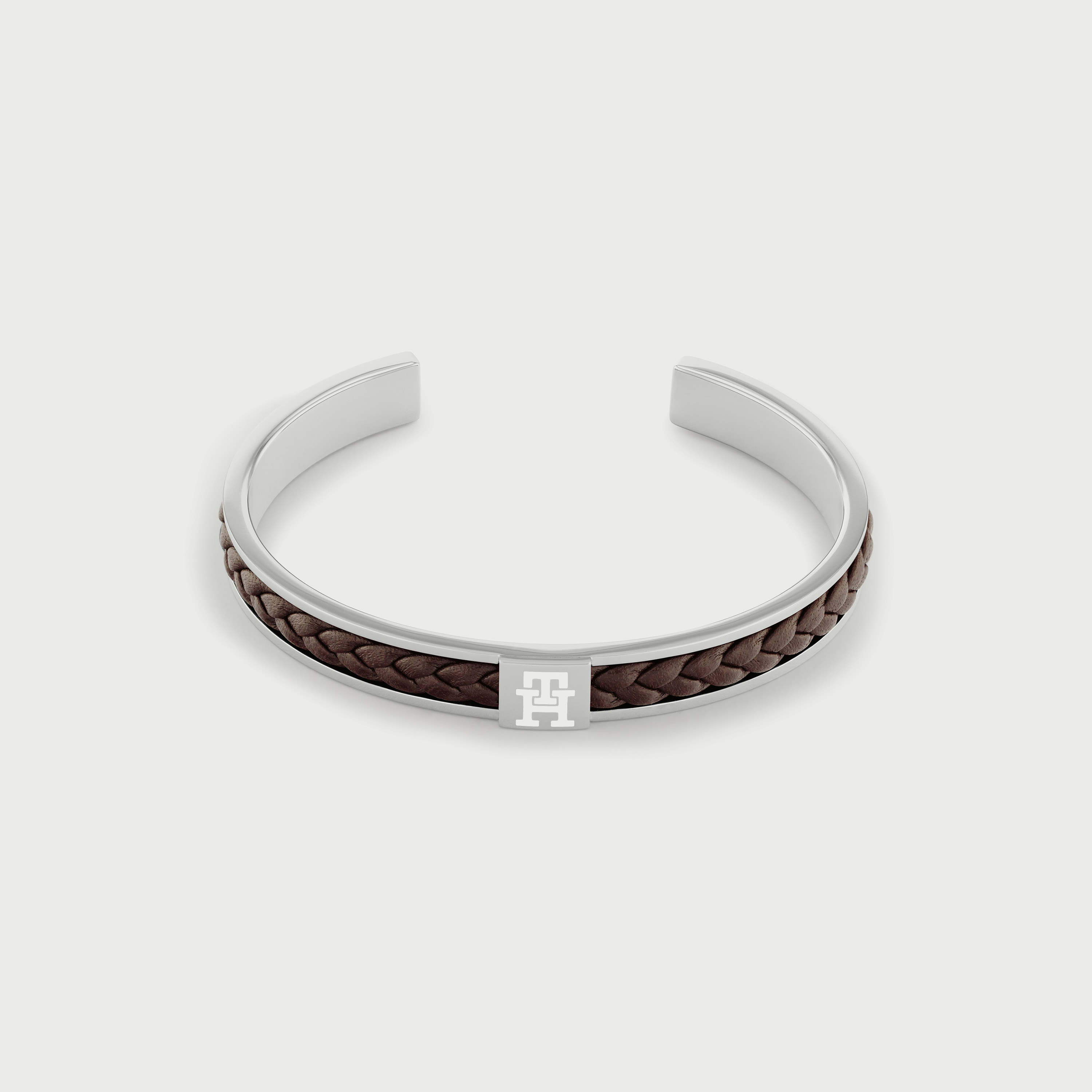 سوار ستانلس ستيل وجلد مضفر بلون بني للرجال من تومي هيلفجر-men-watchesandjewellery-bracelets-image-1