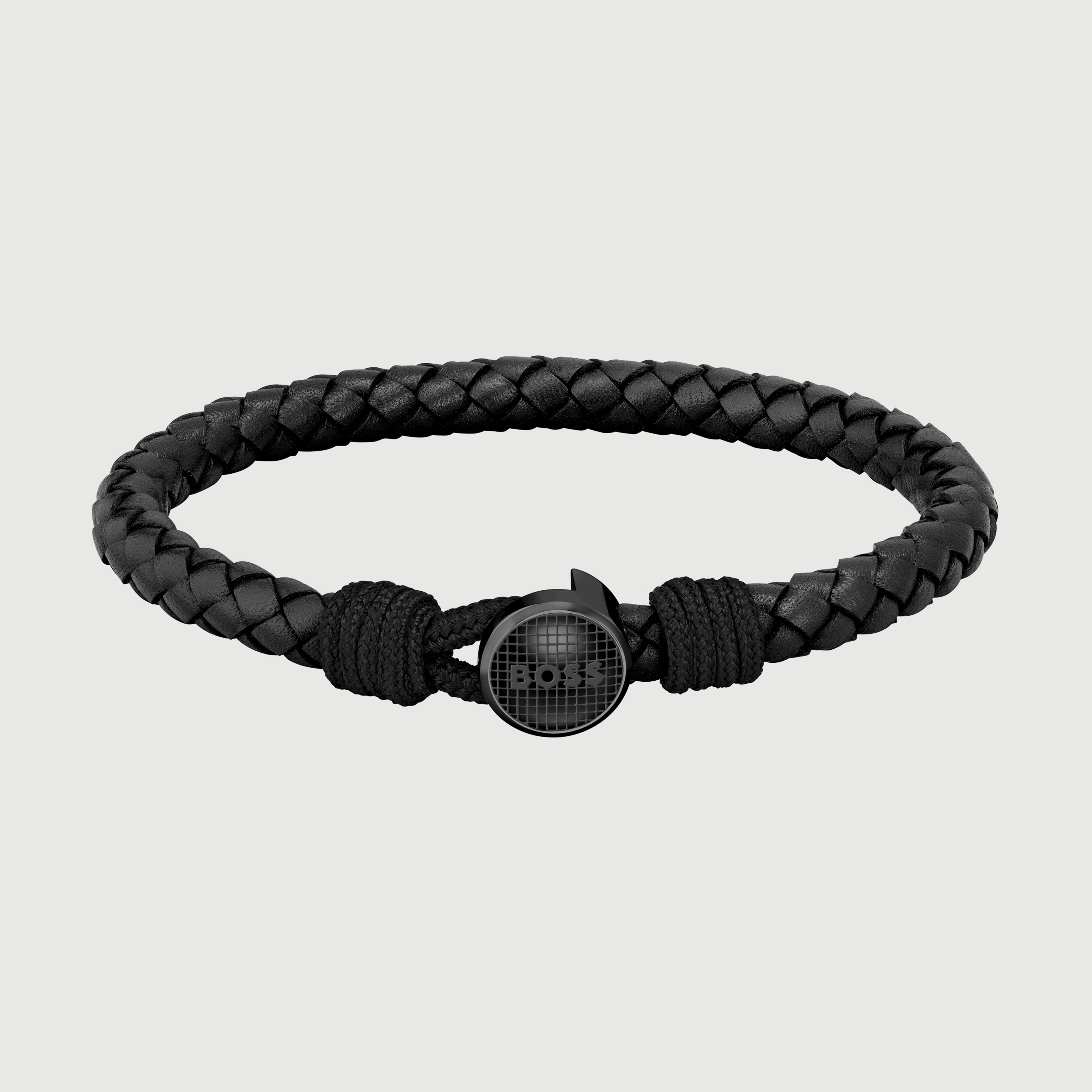 سوار كلاسيك من جلد مضفر أسود للرجال من بوس -men-watchesandjewellery-bracelets-image-1
