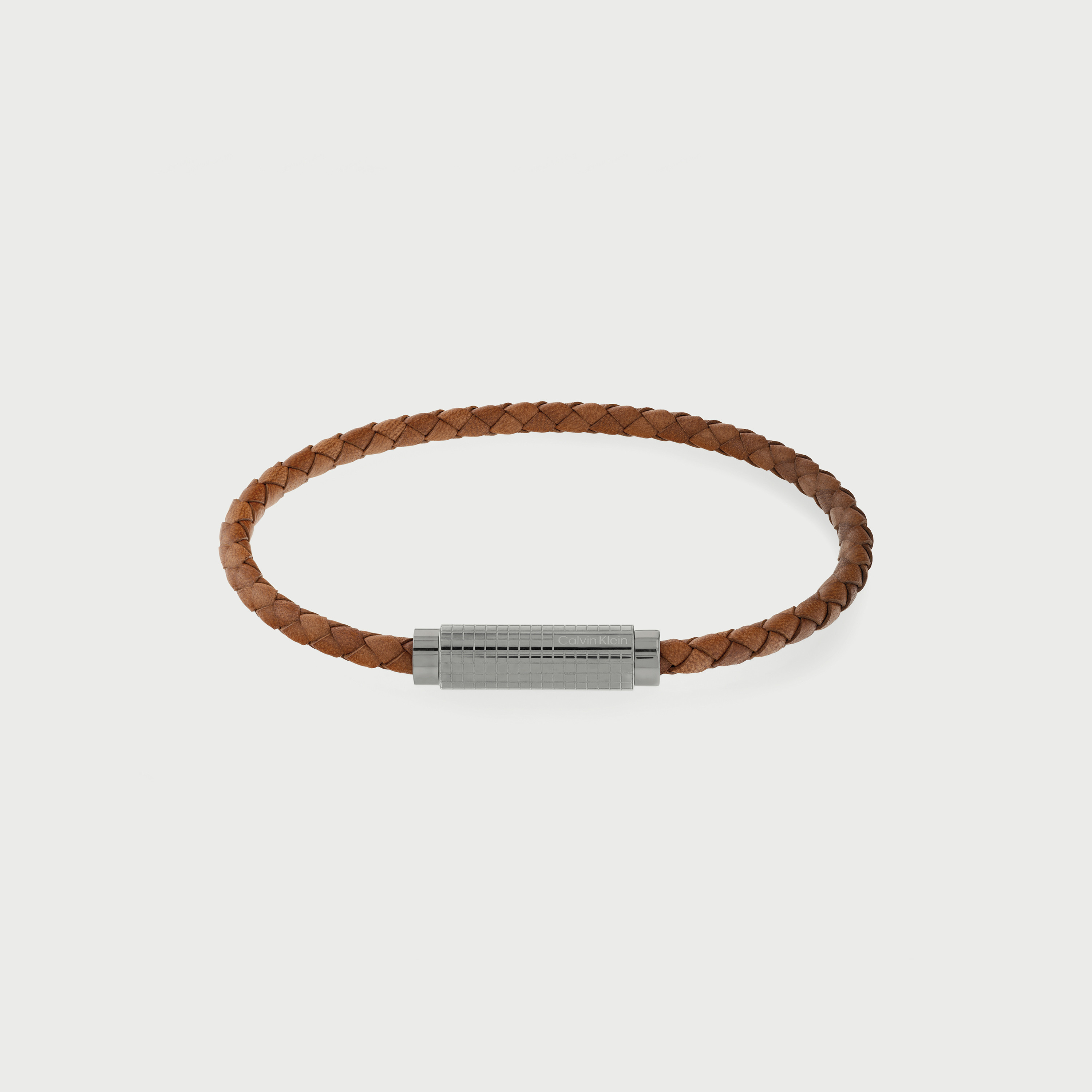 سوار ستانلس ستيل وجلد مضفر بلون فضي وبني للرجال من كالفن كلاين-men-watchesandjewellery-bracelets-image-1