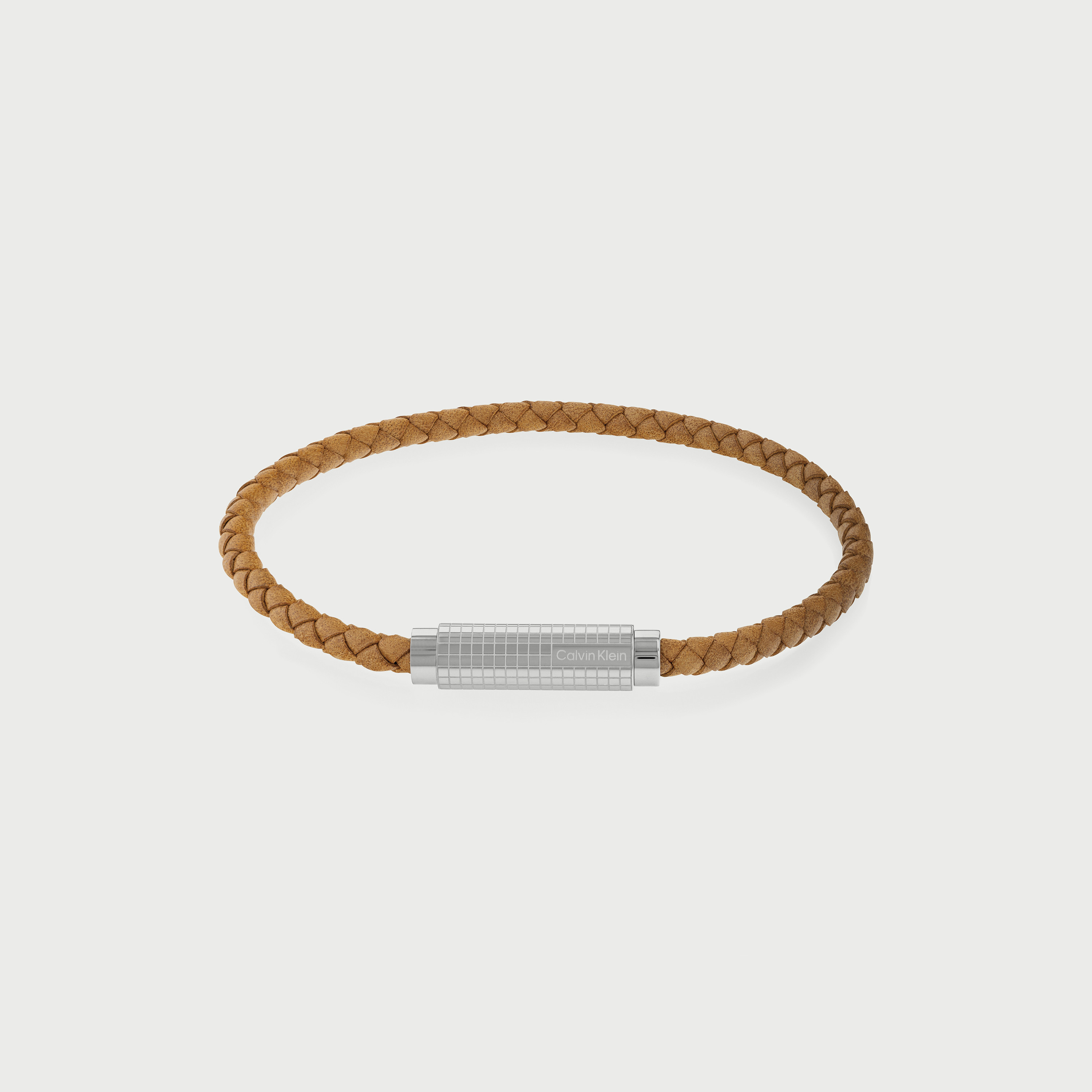 سوار ستانلس ستيل وجلد مضفر بلون فضي وبني للرجال من كالفن كلاين-men-watchesandjewellery-bracelets-image-1