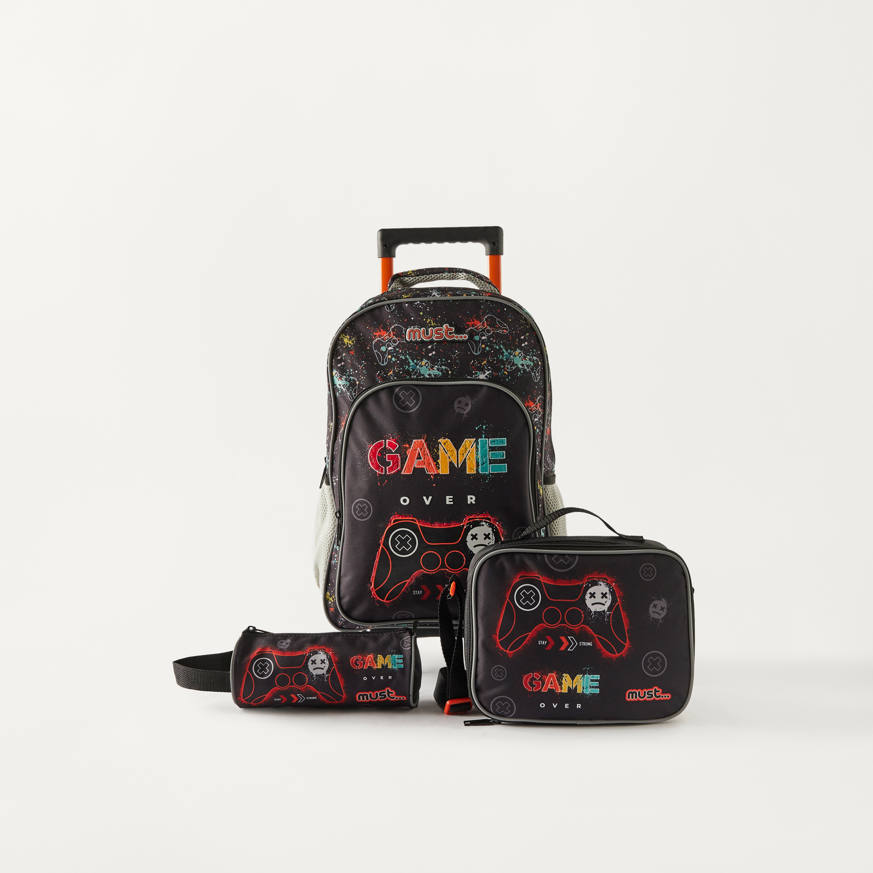 Buy Must 3 Piece Graphic Print 16 inch Trolley Backpack Set 2 Year Warranty Online for Kids Centrepoint Qatar