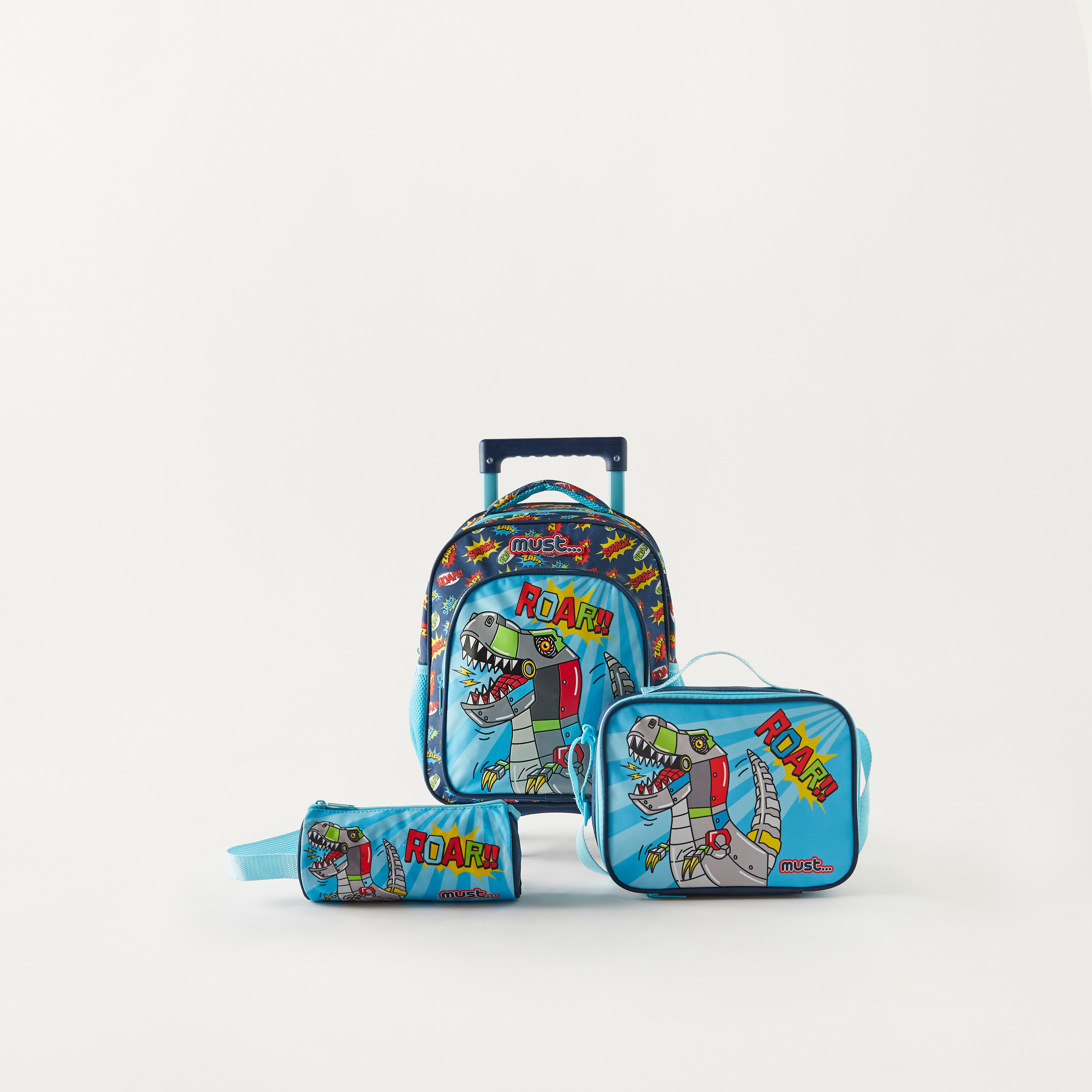 MustTeam 3-Piece Dinosaur Graphic Print 12-inch Trolley Backpack Set - 2-Year Warranty-PROMO_LSBTS15_230726-image-1