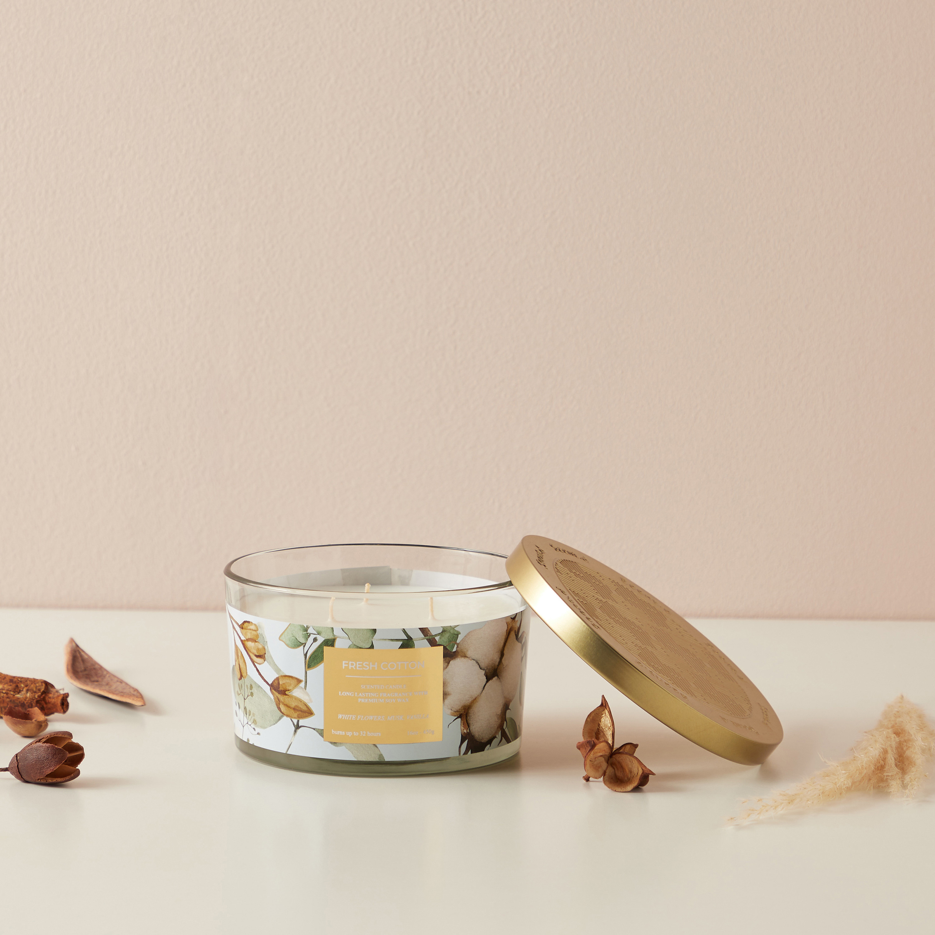 Scent.d Fresh Cotton 3-Wick Jar Candle - 450 gms-household-homefragrance-candles-image-1