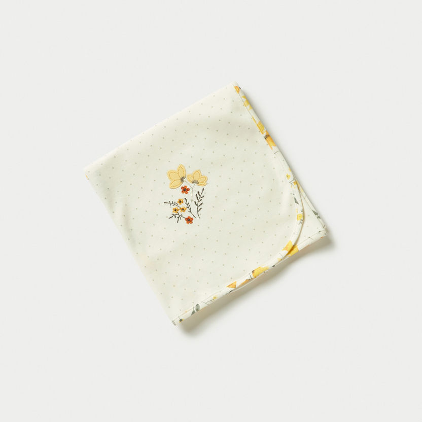 Juniors Floral Embroidered Receiving Blanket - 70x70 cm-Receiving Blankets-image-0