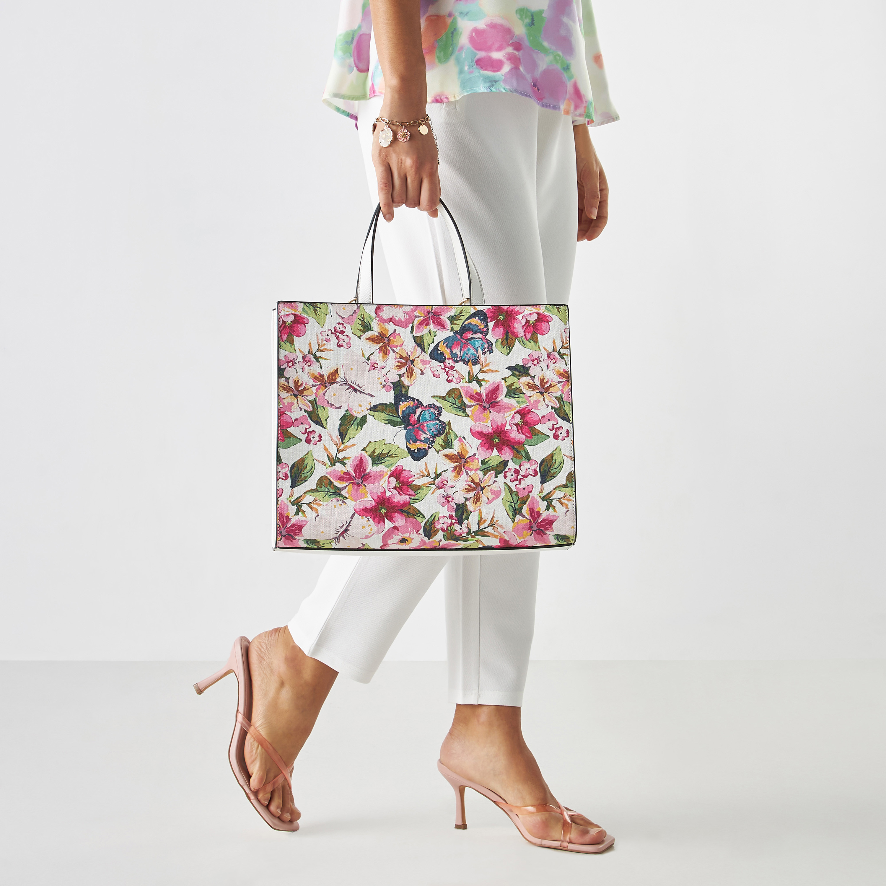 Floral print tote bag hot sale