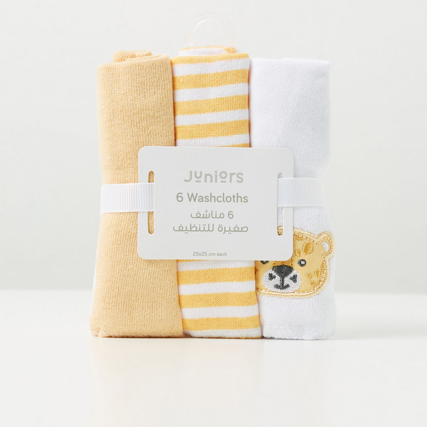 Juniors Tiger Embroidered Wash Cloth - Set of 6-Towels and Flannels-image-0