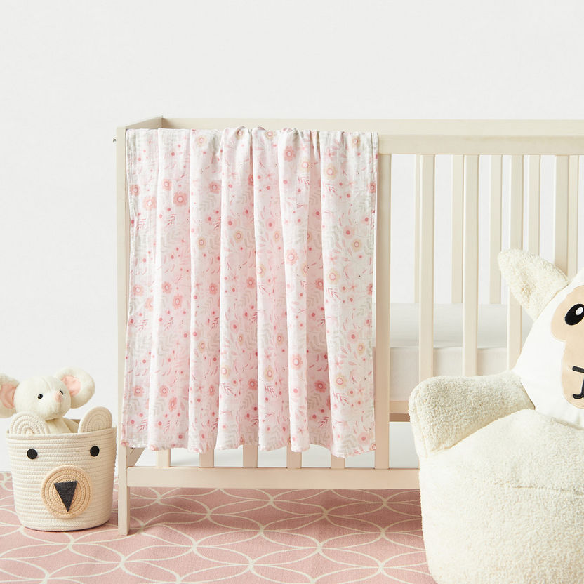 Giggles All-Over Floral Print Bamboo Muslin Single Swaddle Blanket-Swaddles and Sleeping Bags-image-0